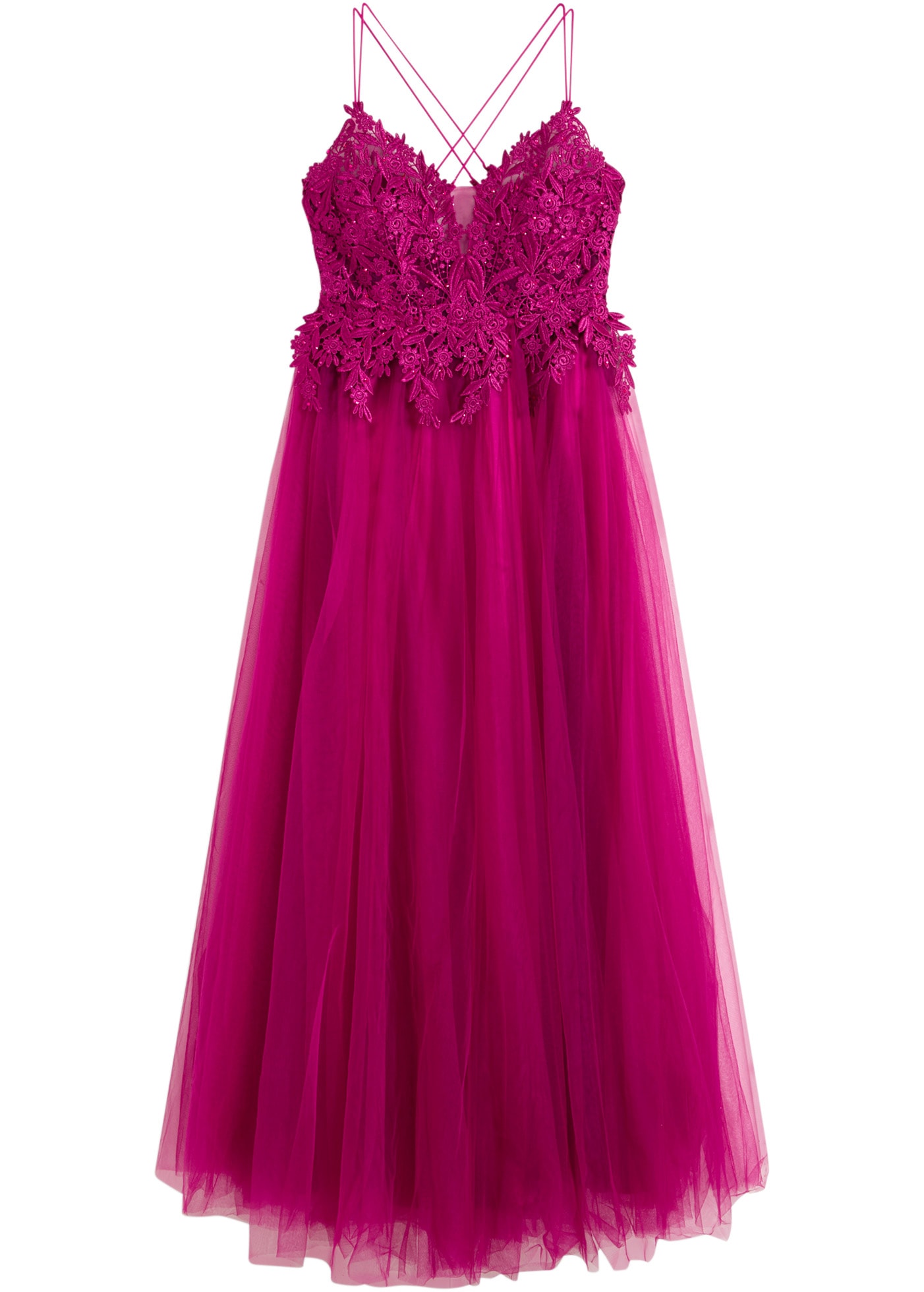 bonprix Robe de soirée für festliche Anlässe, aus Tüll mit Spitze, figurbetont, Maxi-Länge