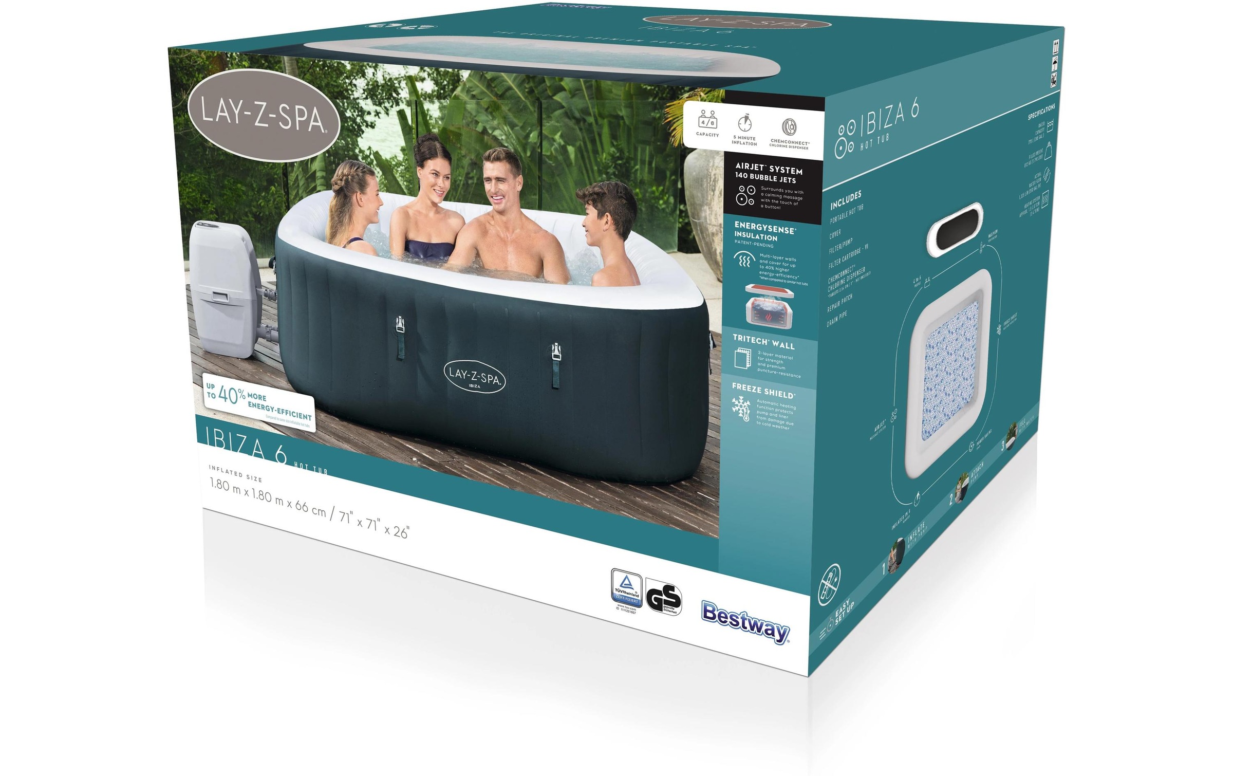 Bestway Jacuzzi »Ibiza AirJet« Aufblasbarer, energieeffizienter Whirlpool für vier bis sechs Personen