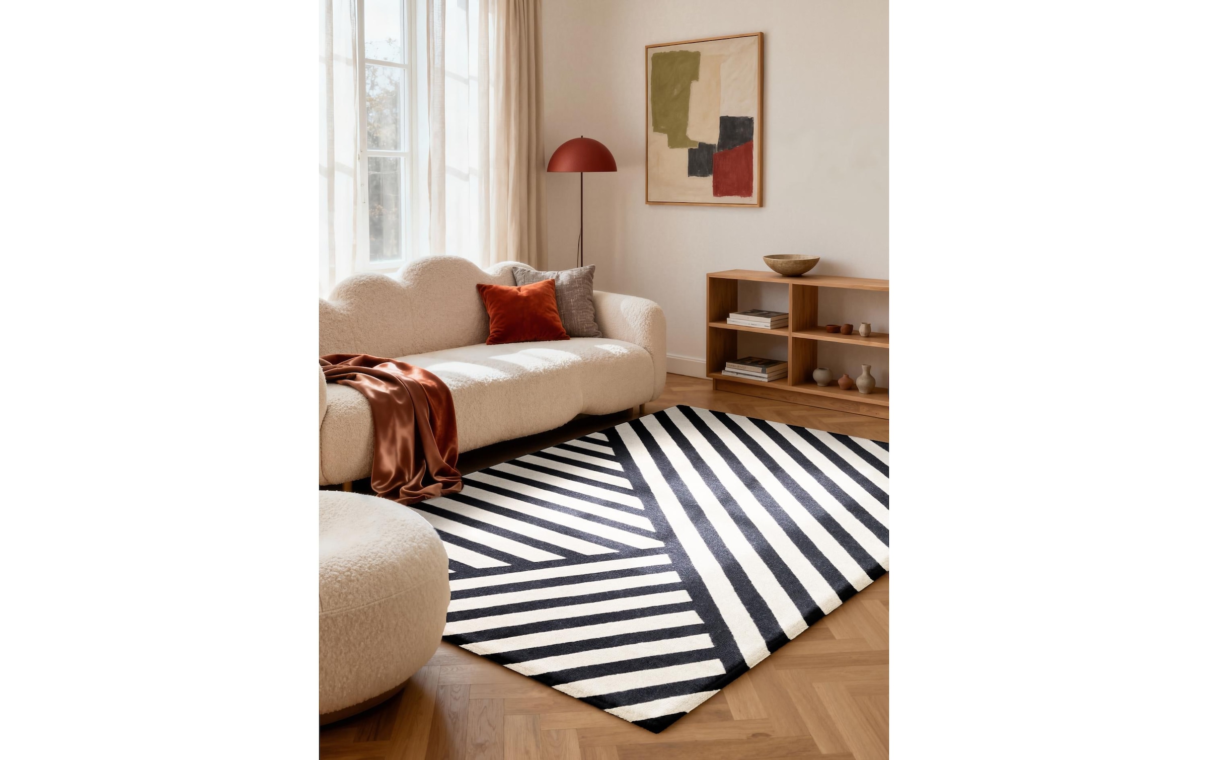 ELLE DECORATION Teppich »Noir« rechteckig 12 mm Höhe Wolle, Natur, Wohnzimmer, schwarz weiss, Modern, Geometrisch, Streifen