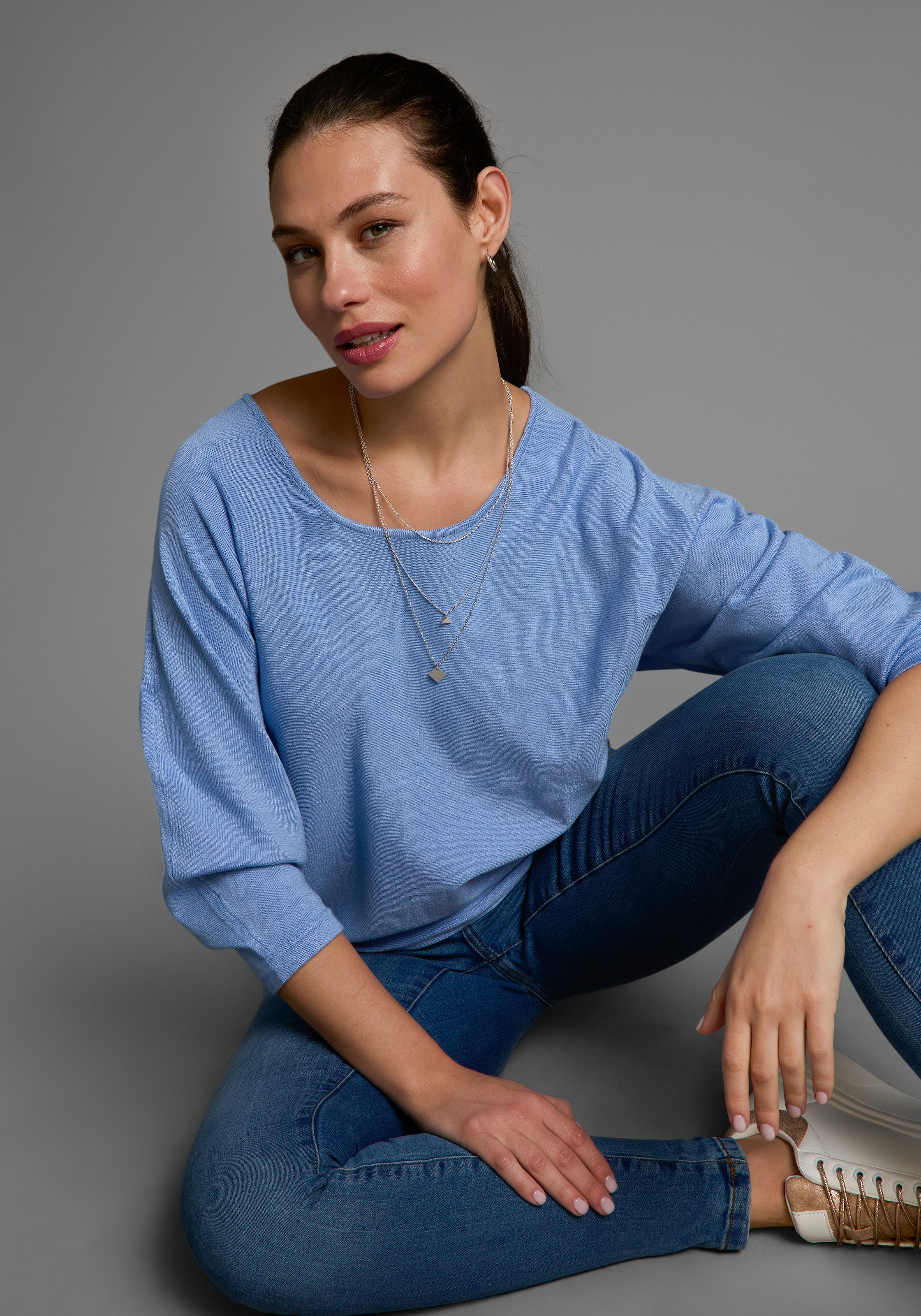 Image of Laura Scott Fledermauspullover mit 3/4 Ärmeln und lässiger Form