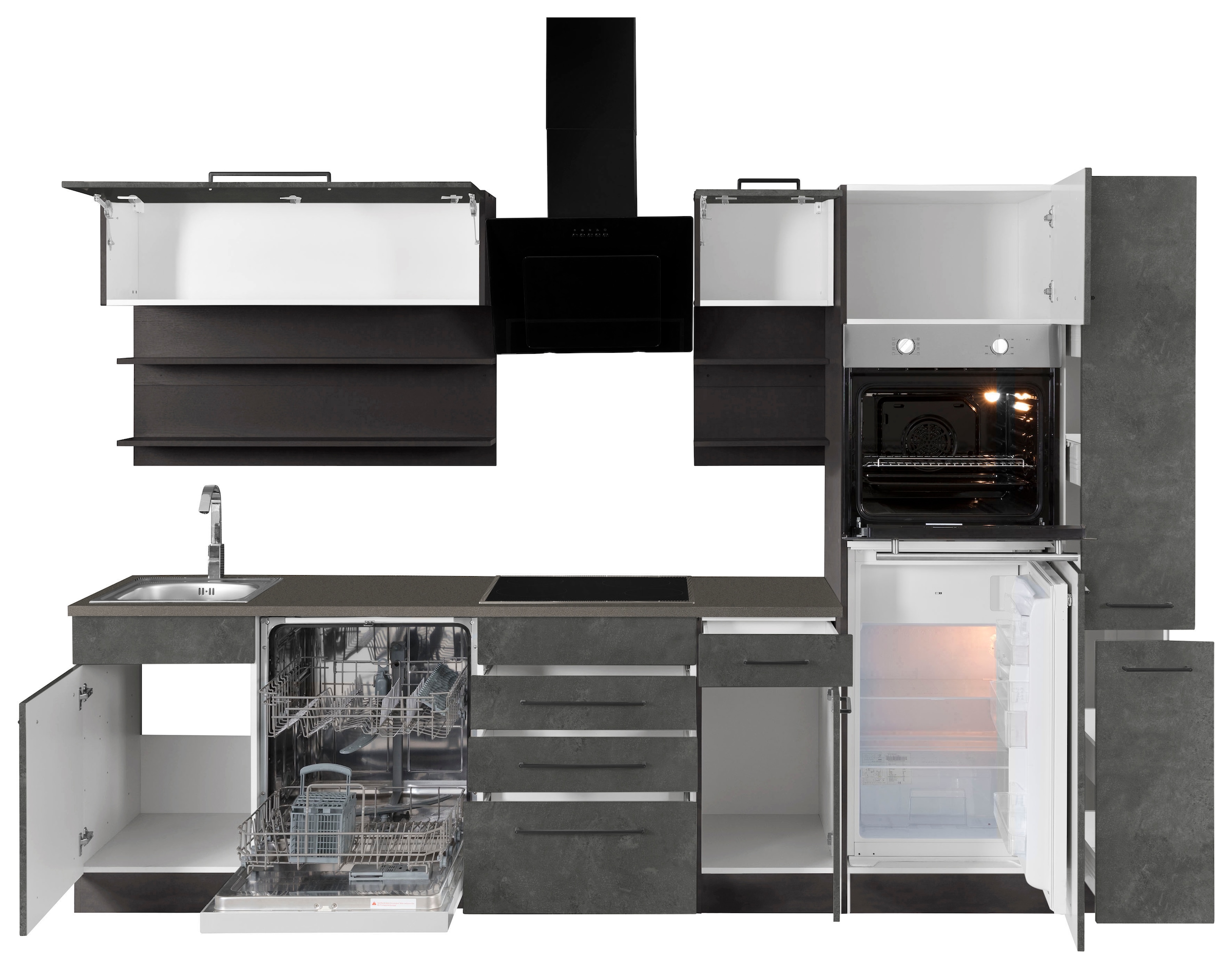 KOCHSTATION Kitchenette »KS-Tulsa« sans appareils électriques, largeur 300 cm, poignées métal noires, façades MDF