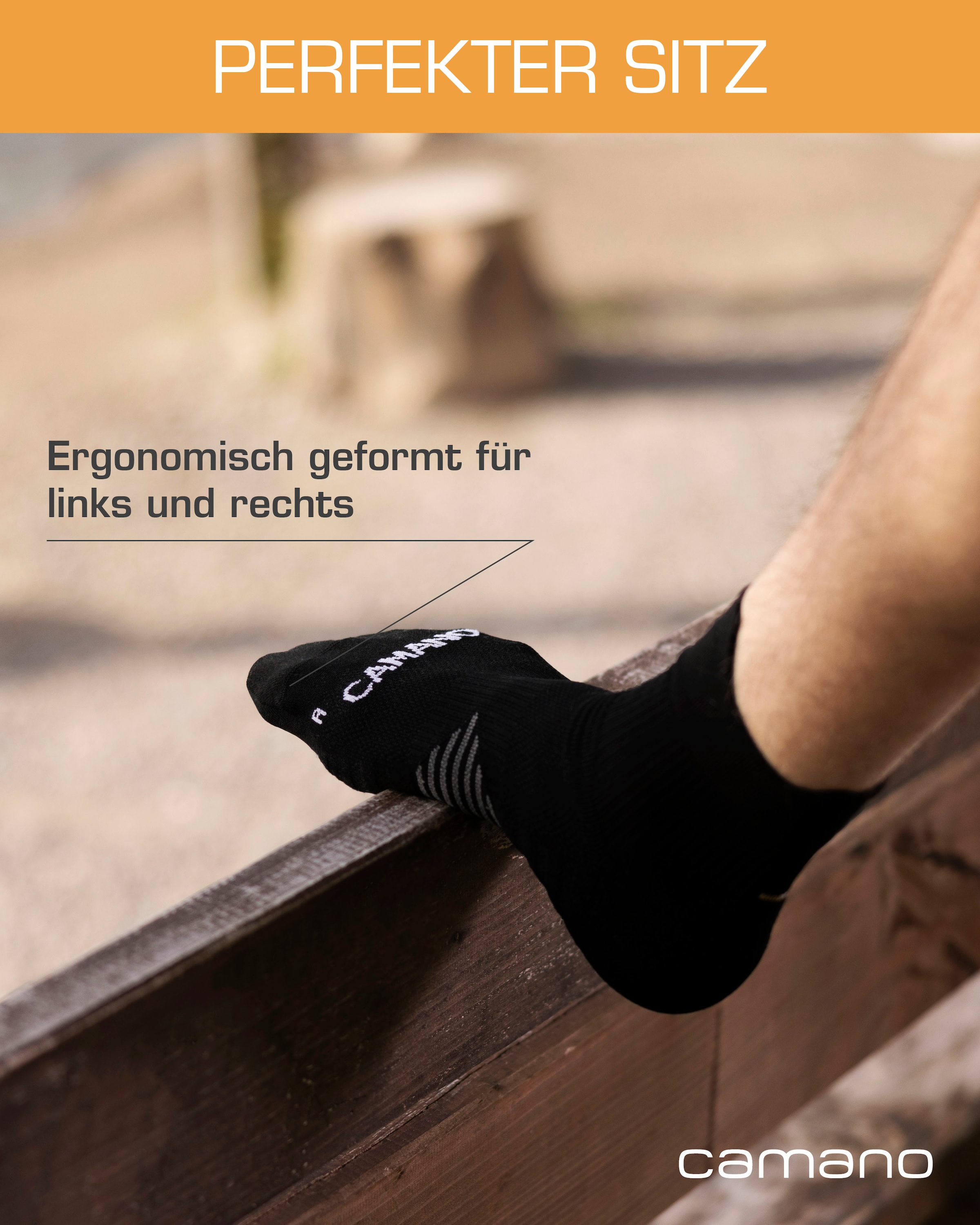 Camano Chaussettes courtes »function« 4 cuis tlg. mit verstärkter Ferse und Spitze, Fussgewölbe-Stütze, gepolsterte Sohle