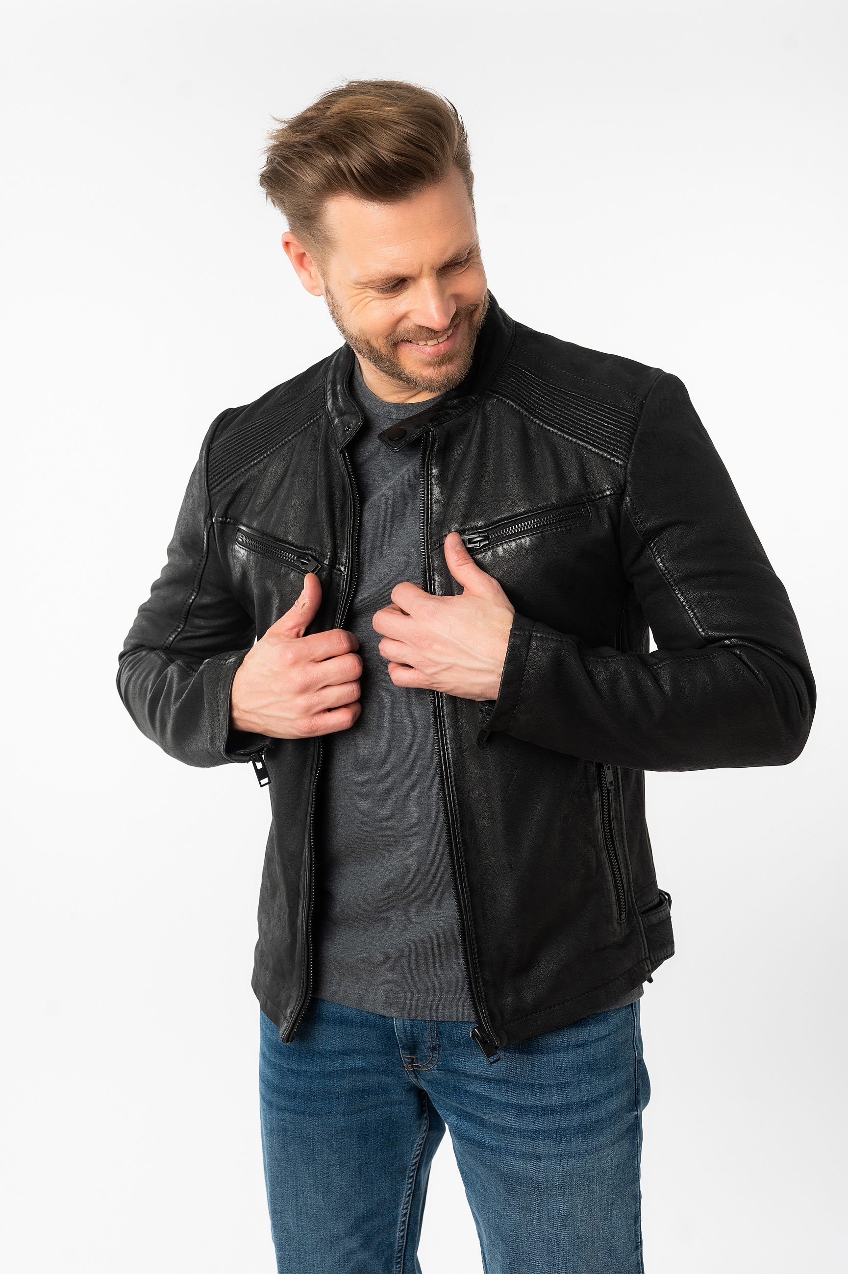 Mauritius Veste en cuir »MMTaibo SF« mit Stehkragen und Drucker