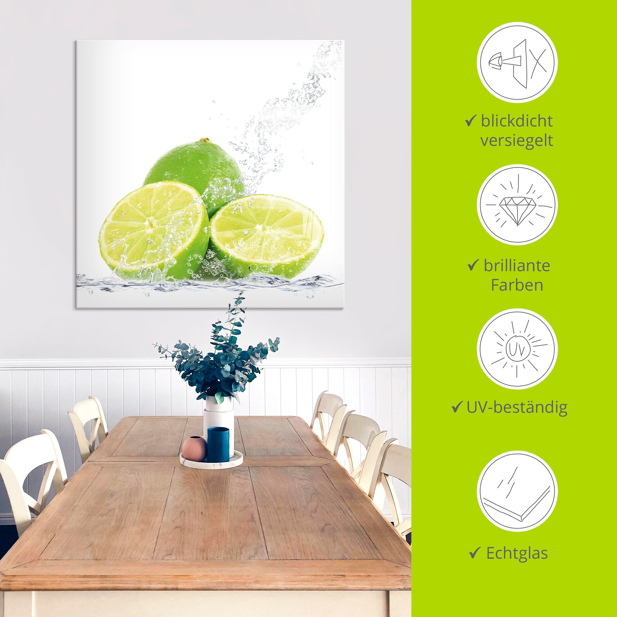 Artland Glasbild »Limette mit Spritzwasser«, Lebensmittel, (1 St.), in verschiedenen Grössen