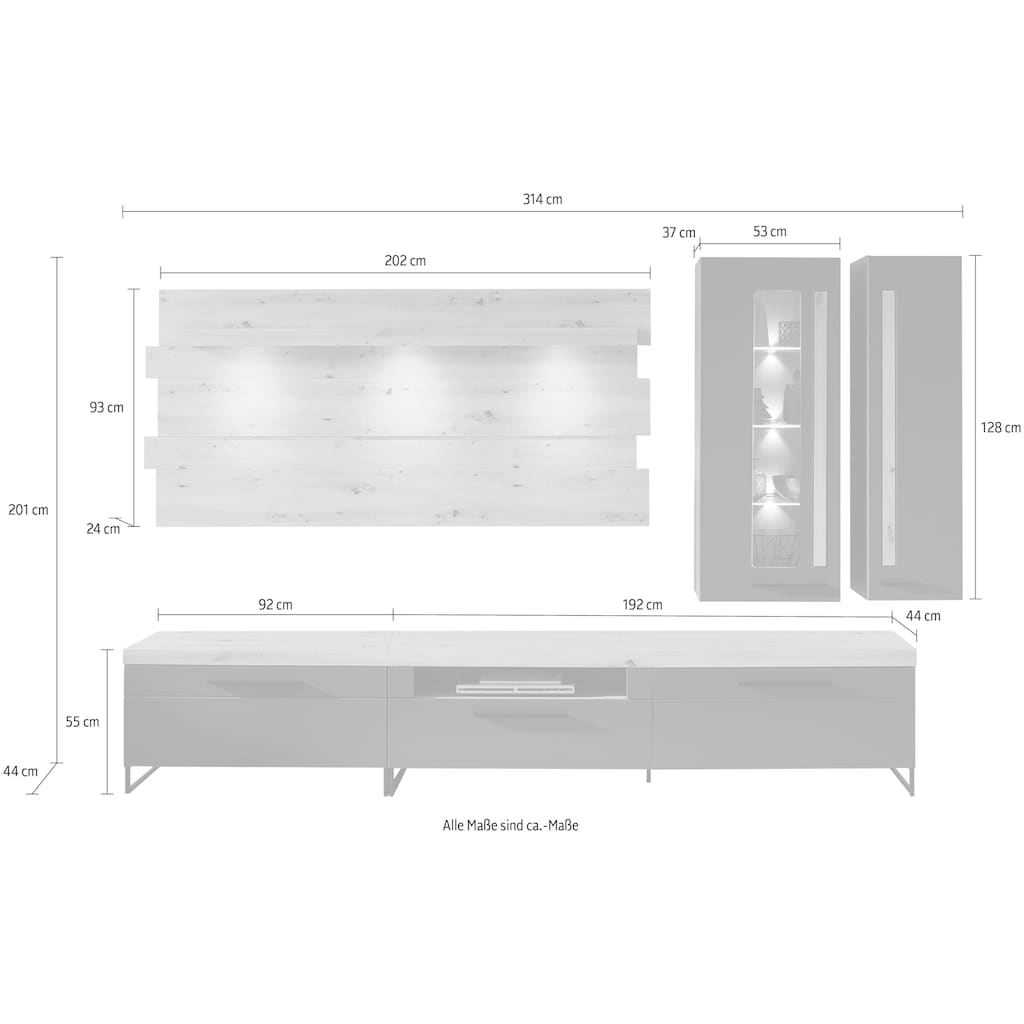 Innostyle Wohnwand »Loft Two«, (5 St.), inkl. LED-Beleuchtung