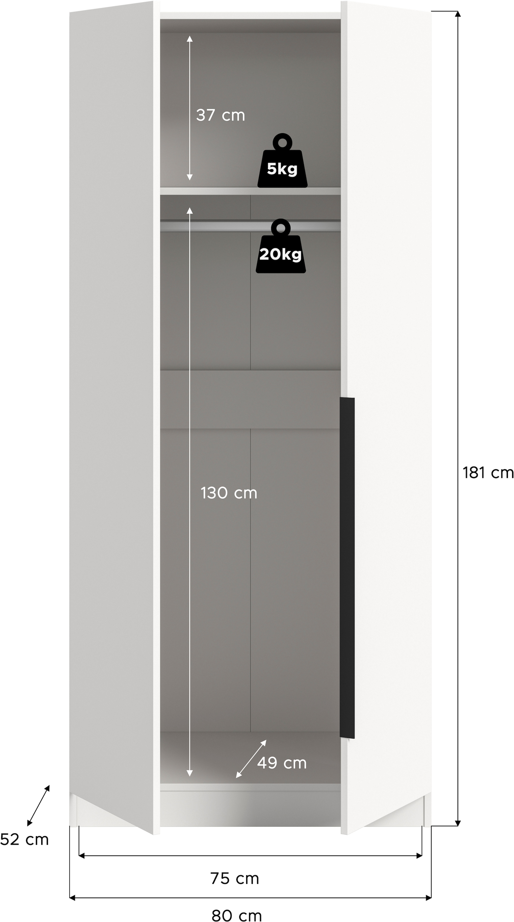 Home affaire Kleiderschrank »Skarde Schlafzimmerschrank, Garderobe, Schrank, Bestseller« Otto Bestseller Garderobe Schlafzimmerschrank,  Breite: 80 cm, weiss, Kleiderstange, Einlegeboden