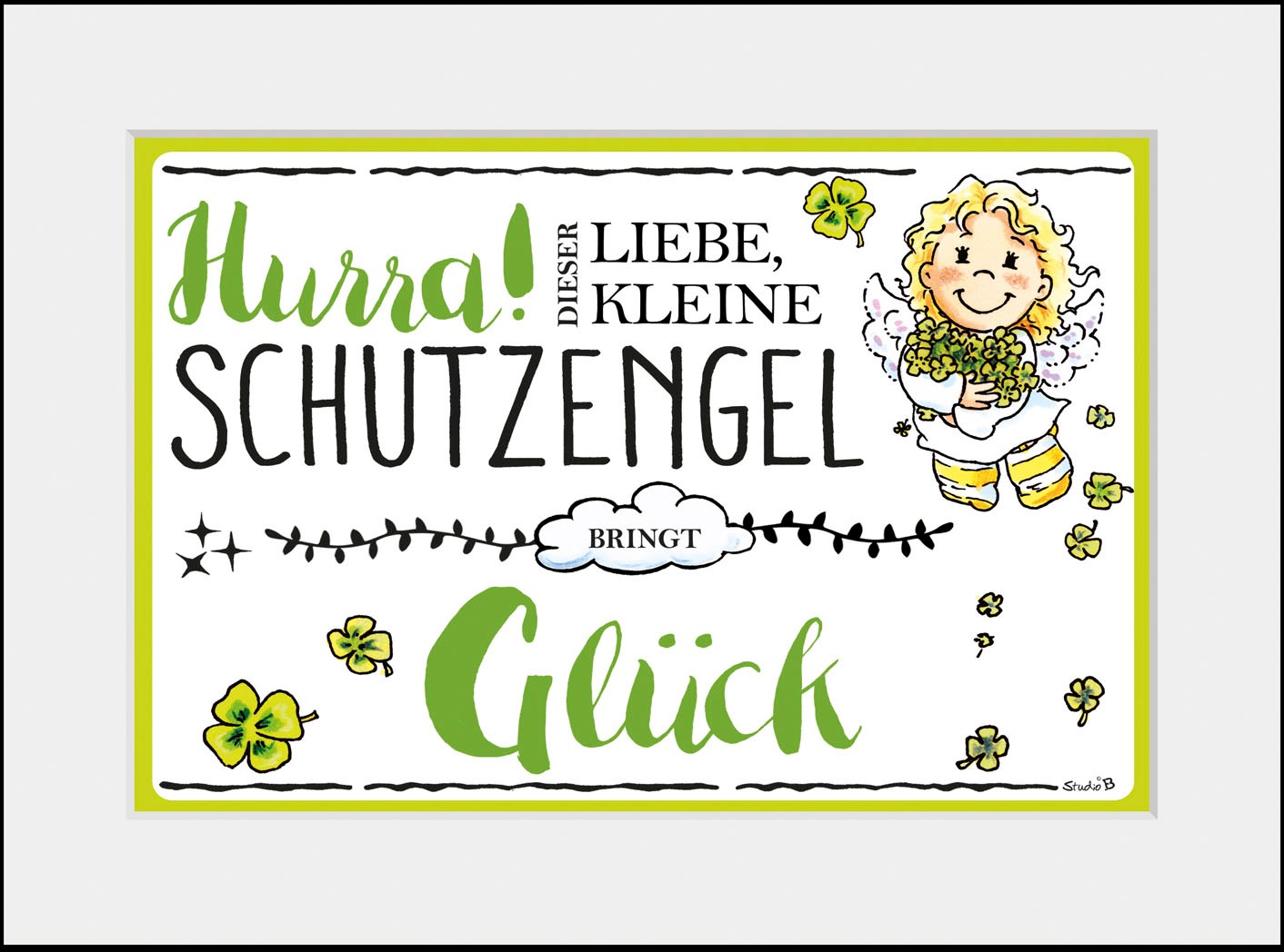Image of queence Bild "Schutzengel Glück" Blumen Engel Himmel Liebessprüche Schriftzug Sprüche & Texte Stern Sterne 1 Stk. tlg. HD Premium Poster-Druck inkl. Holzrahmen