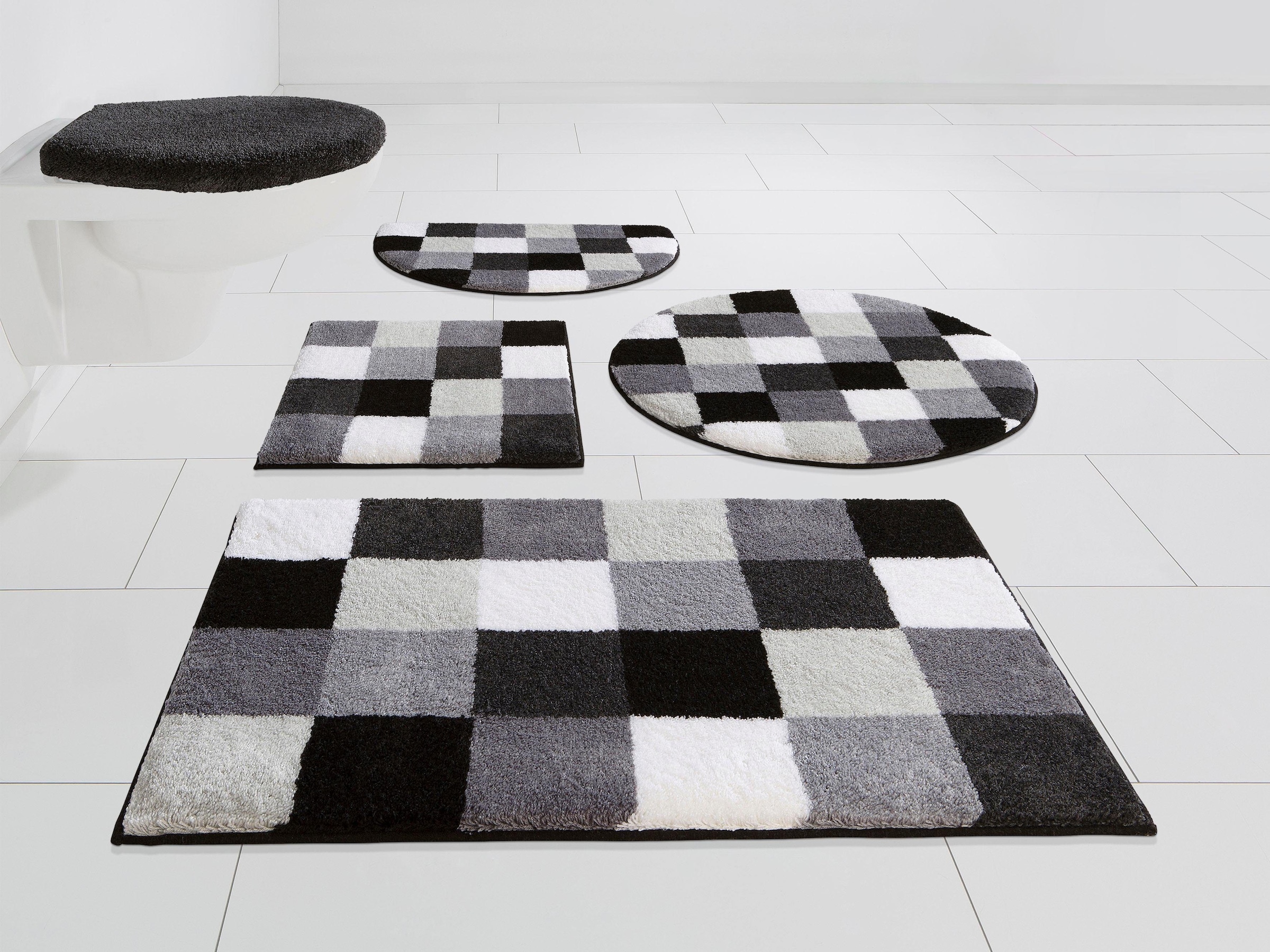 Image of Grund Badematte "Mosaik, Badvorleger, Badezimmer Teppich, sehr weich" Höhe 20 mm rutschhemmend beschichtet fussbodenheizungsgeeignet angenehm weich, auch als 3 teiliges Set erhältlich, Made in Europe