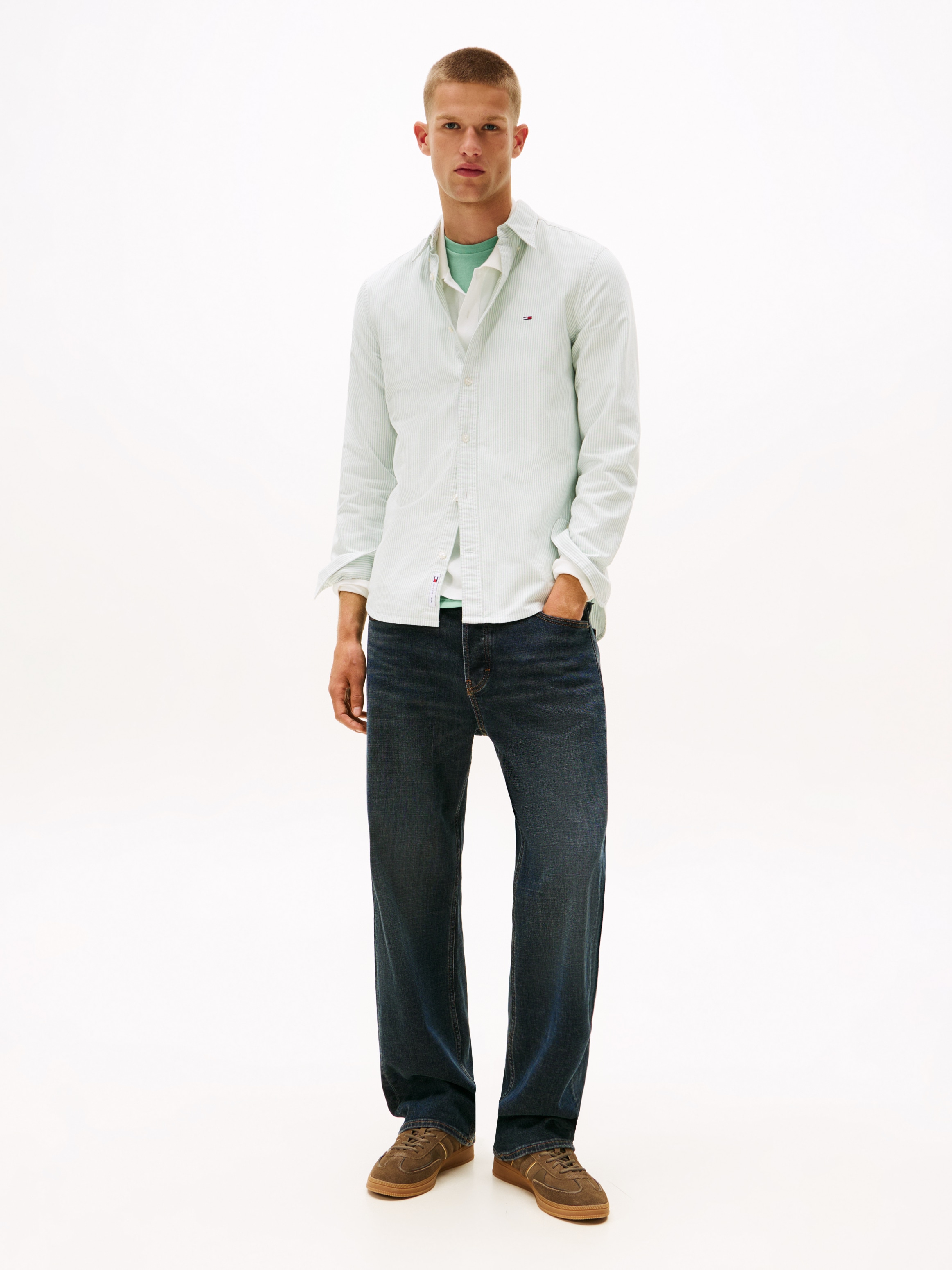 Tommy Jeans Langarmhemd »TJM SLIM STRIPE OXFORD SHIRT EXT«, Mit Button-Down-Kragen