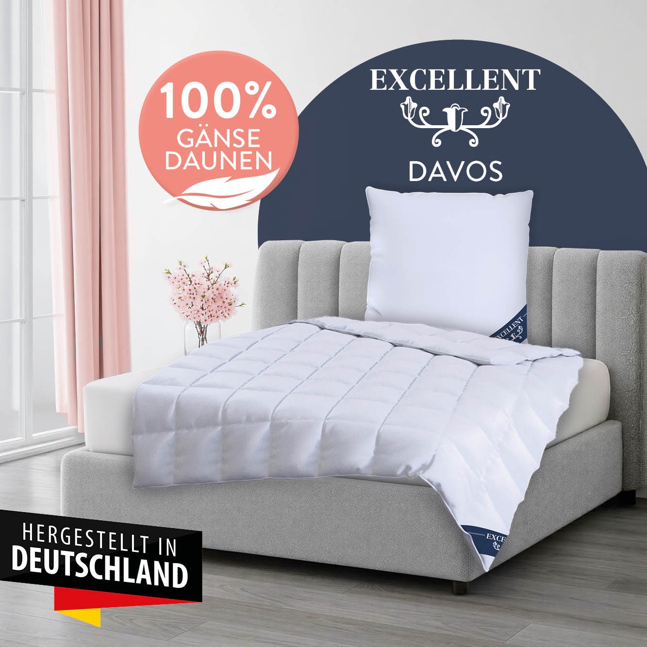 Excellent Gänsedaunenbettdecke "Davos, Bettdecken für Sommer und Winter, Decke" leicht Füllung 100% Gänsedaunen 1 Stk. tlg. Bettdecke 135x200 cm, 155x220cm und weitere Größen, Made in Germany
