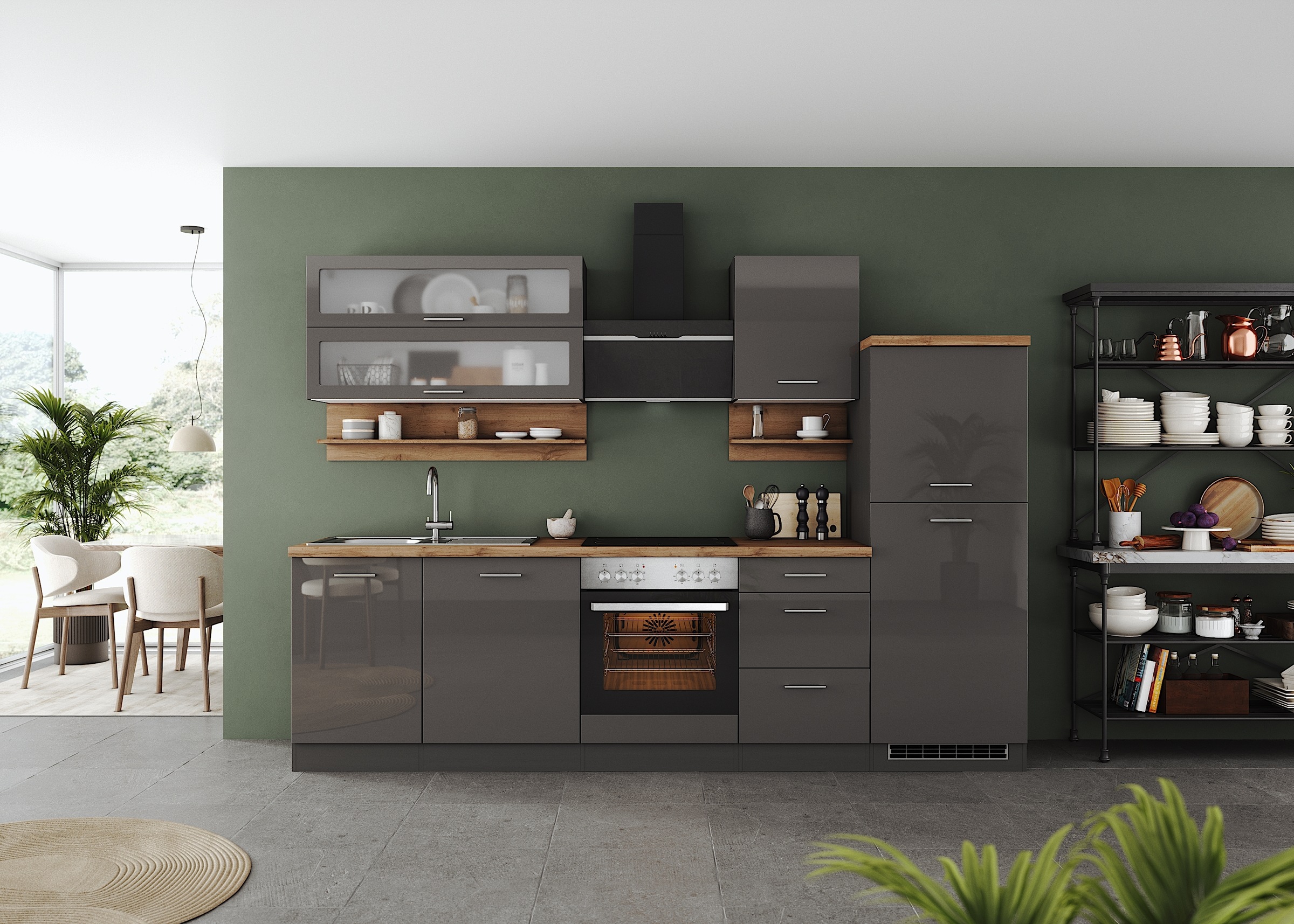 KOCHSTATION Küchenzeile "KS-Milan" 280 cm breit, robuste Metallauszüge, viel Stauraum
