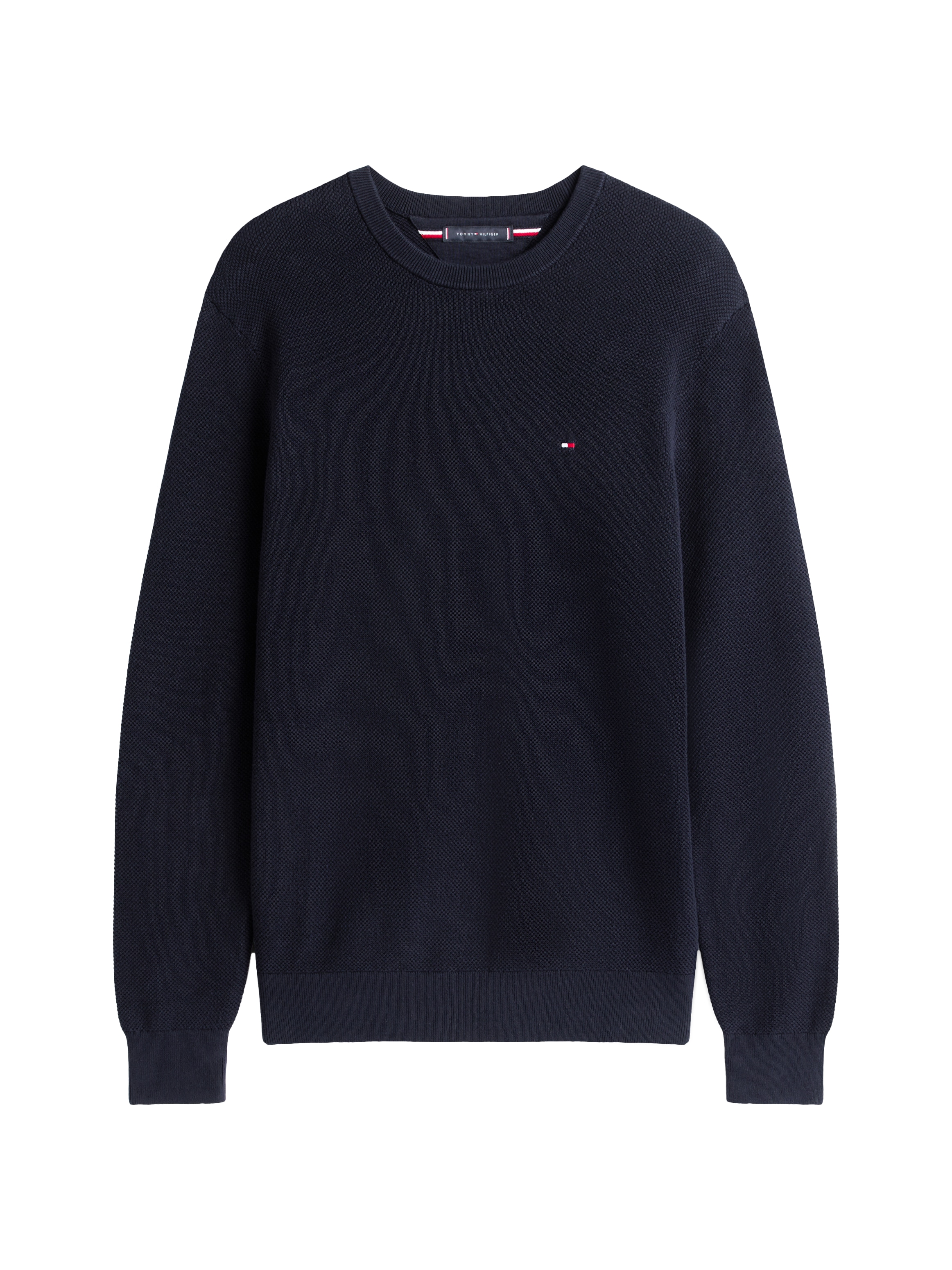 Tommy Hilfiger Rundhalspullover »ESSENTIAL STRUCTURE CREW NECK mit Struktur und Label«, unifarben, casual, regular fit, Baumwolle, Rundhals
