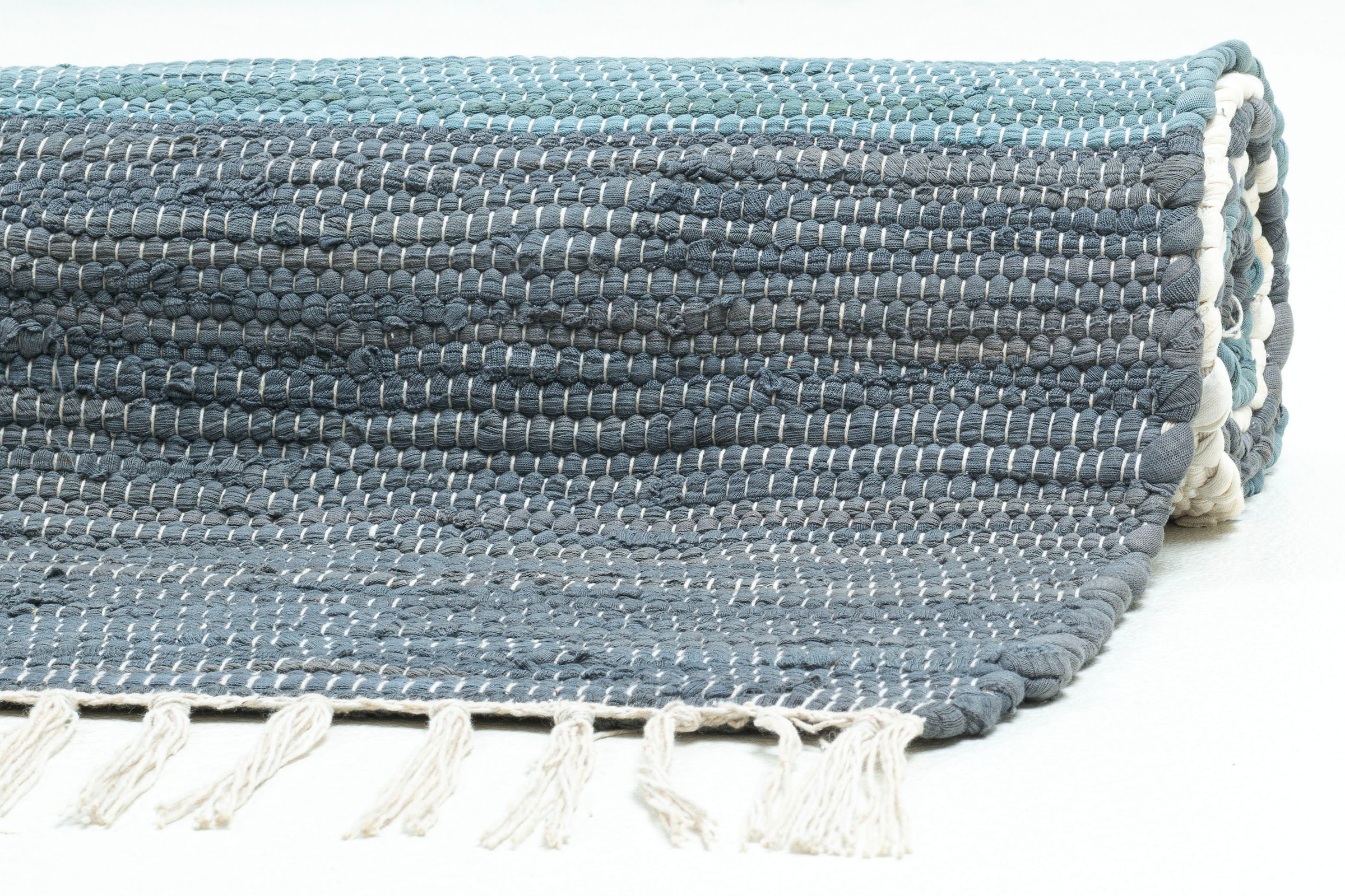 THEKO Teppich »Stripe Cotton«, rechteckig, 5 mm Höhe, Flachgewebe, gestreift, reine Baumwolle, handgewebt, mit Fransen