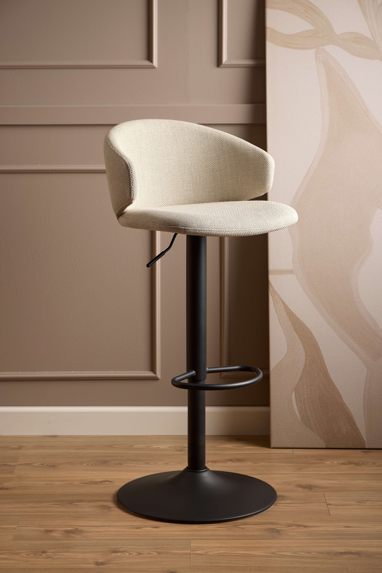 Image of ACTONA GROUP Barhocker "Ella" Set, 2 stk, 2 Stk. tlg. Barhocker, Basel beige, Trompete Gestell matt schwarz rau, 2 Stk
