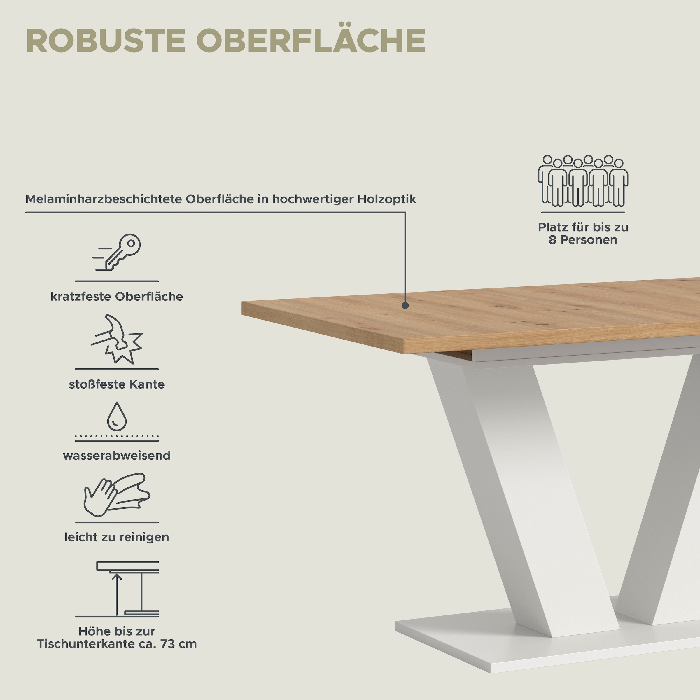 Home affaire Esstisch »Motus, ausziehbar 150 -190 cm, inklusive 40 cm Einlegeplatte« Set, 1 Stk. tlg. V-Gestell mit Bodenplatte, Tisch, Küchentisch, Esszimmer, Küche