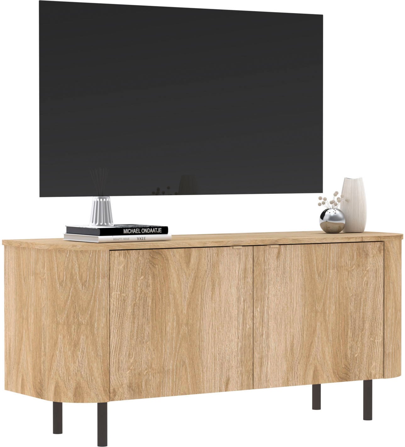 Image of Home affaire Lowboard "Murano, 131 cm breit, 2 Türen, TV-Schrank, TV-Kommode, Medienboard" Formgebogenes MDF, Stirnseiten mit Rundung, Füsse und Griffe aus Metall