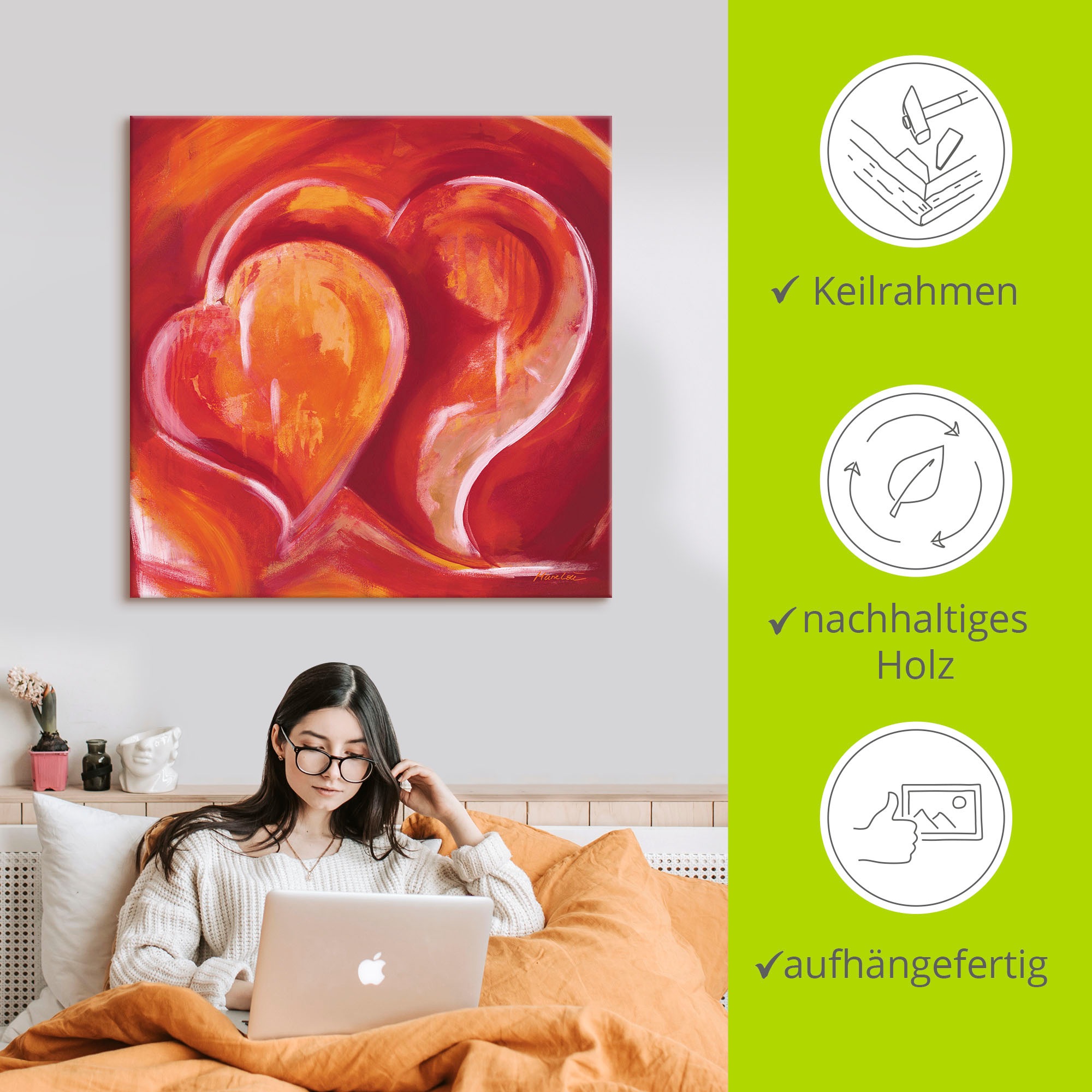 Artland Wandbild »Abstrakte Herzen - Rot« Herzbilder 1 Stk. tlg. als Leinwandbild, Poster in verschied. Grössen