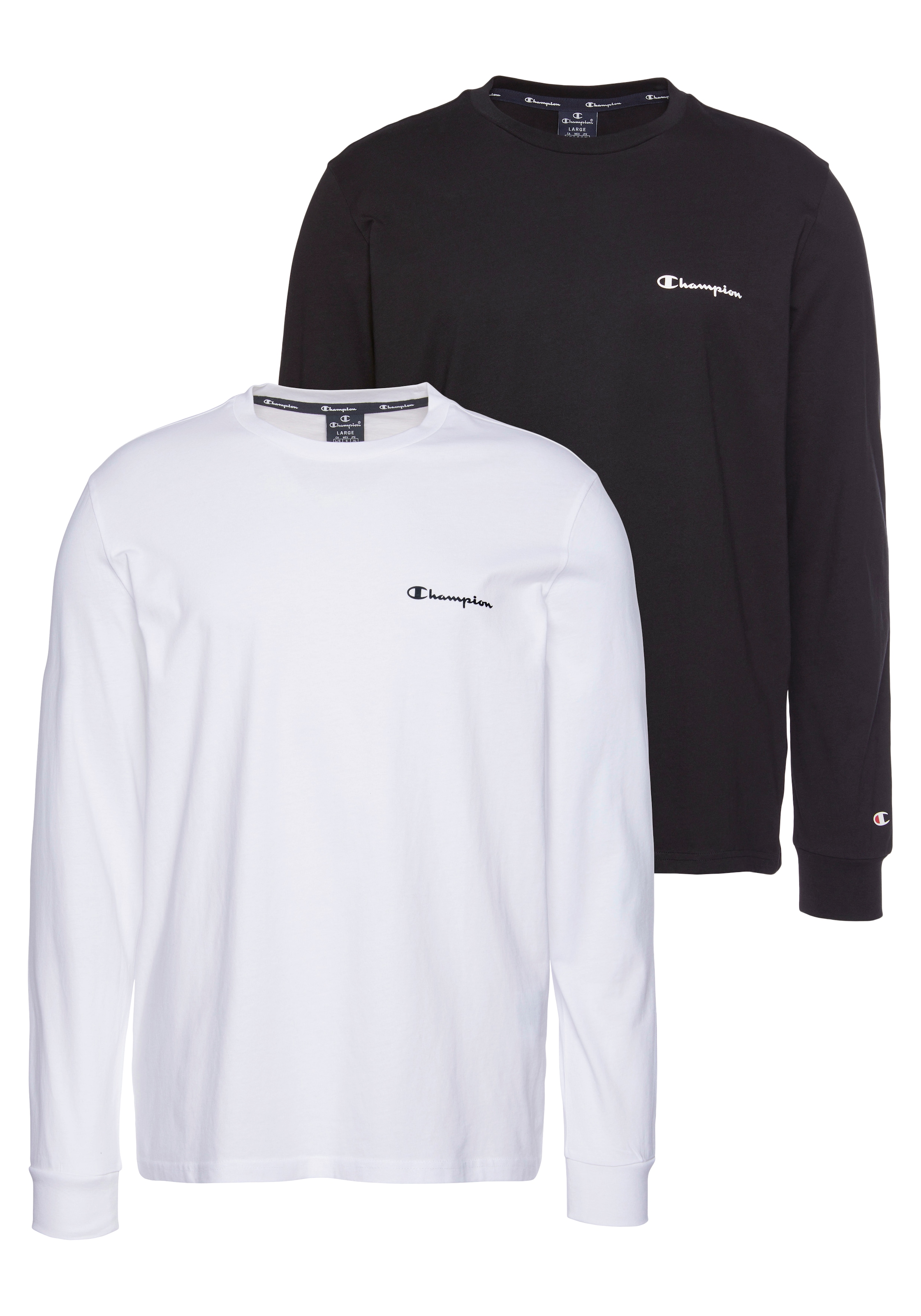 Image of Champion Langarmshirt Packung, 2 Stk. Langarm, Basic schmale Passform, mit Logodruck und Logoschriftzug