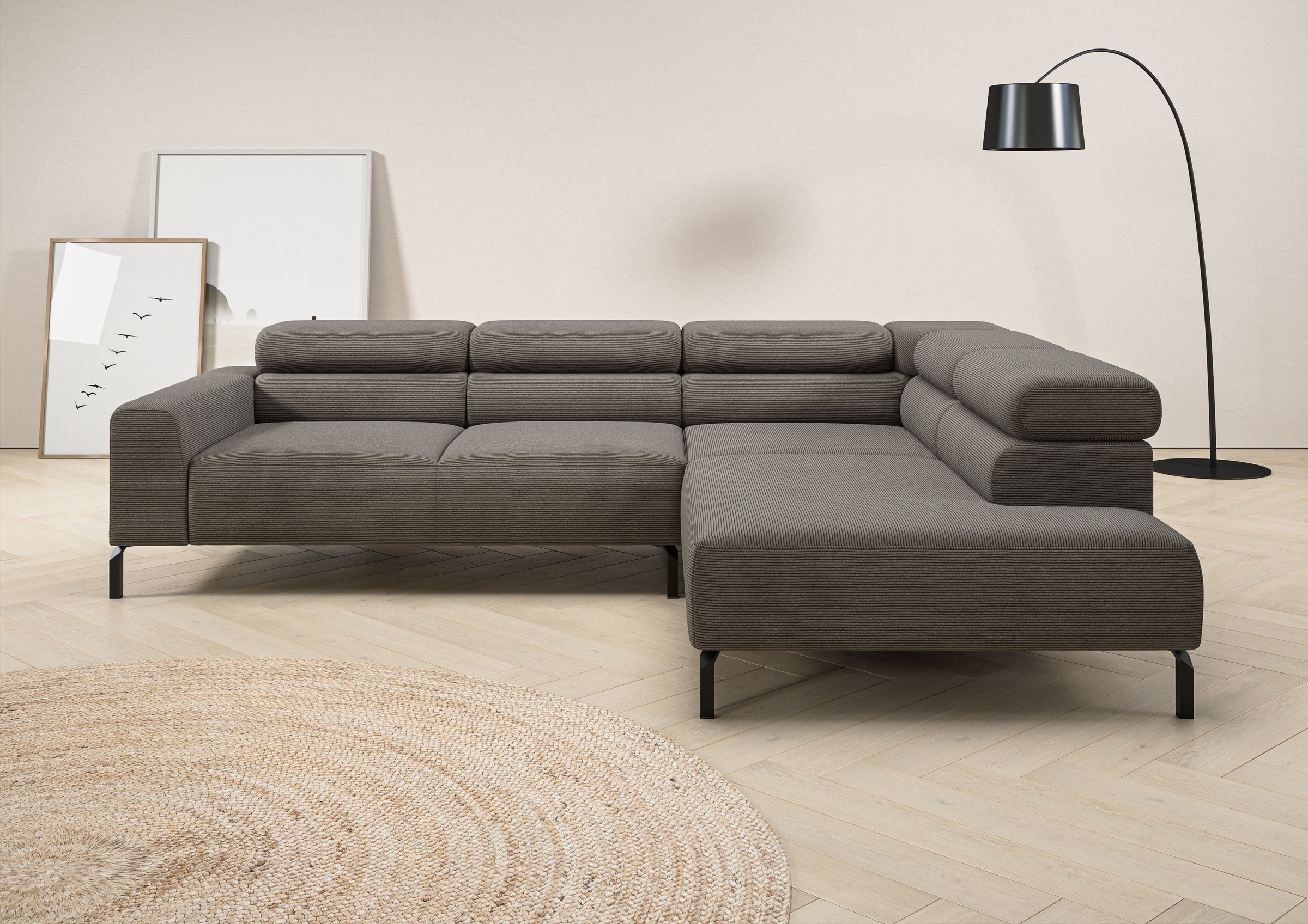 Image of Home affaire Ecksofa "Antonelli, L-Form, inkl. Kopfteilverstellung, Breite 276 cm, bequem" mit elektrischer Sitztiefenverstellung, in Feincord, grau