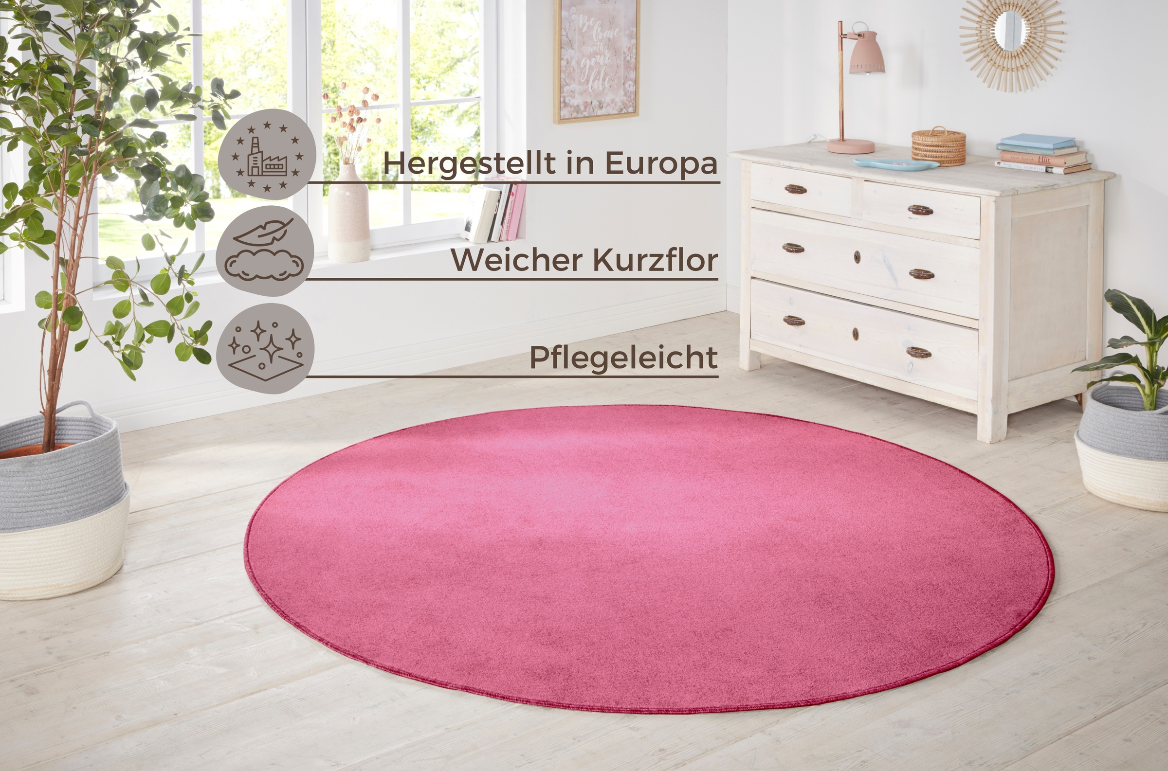 HANSE Home Teppich »Shashi«, rund, 8,5 mm Höhe, Kurzflor, Unifarben, Teppich, Weich, Esszimmer, Kinderzimmer, Flur