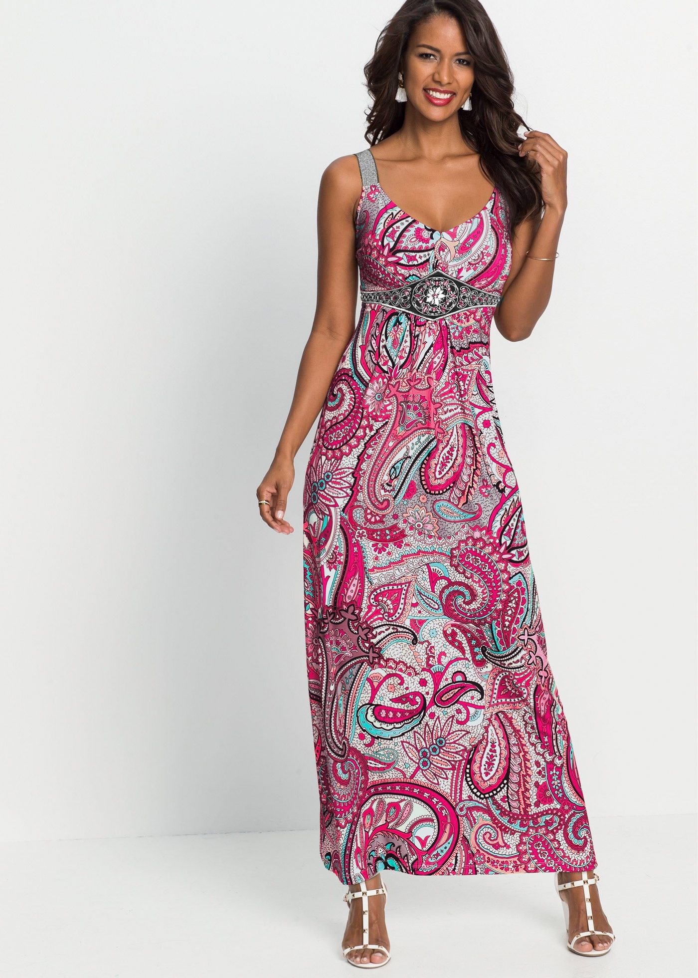 Image of bonprix Maxikleid "Maxikleid mit Applikationen" ohne Ärmel, elastisches Material, schmale Passform