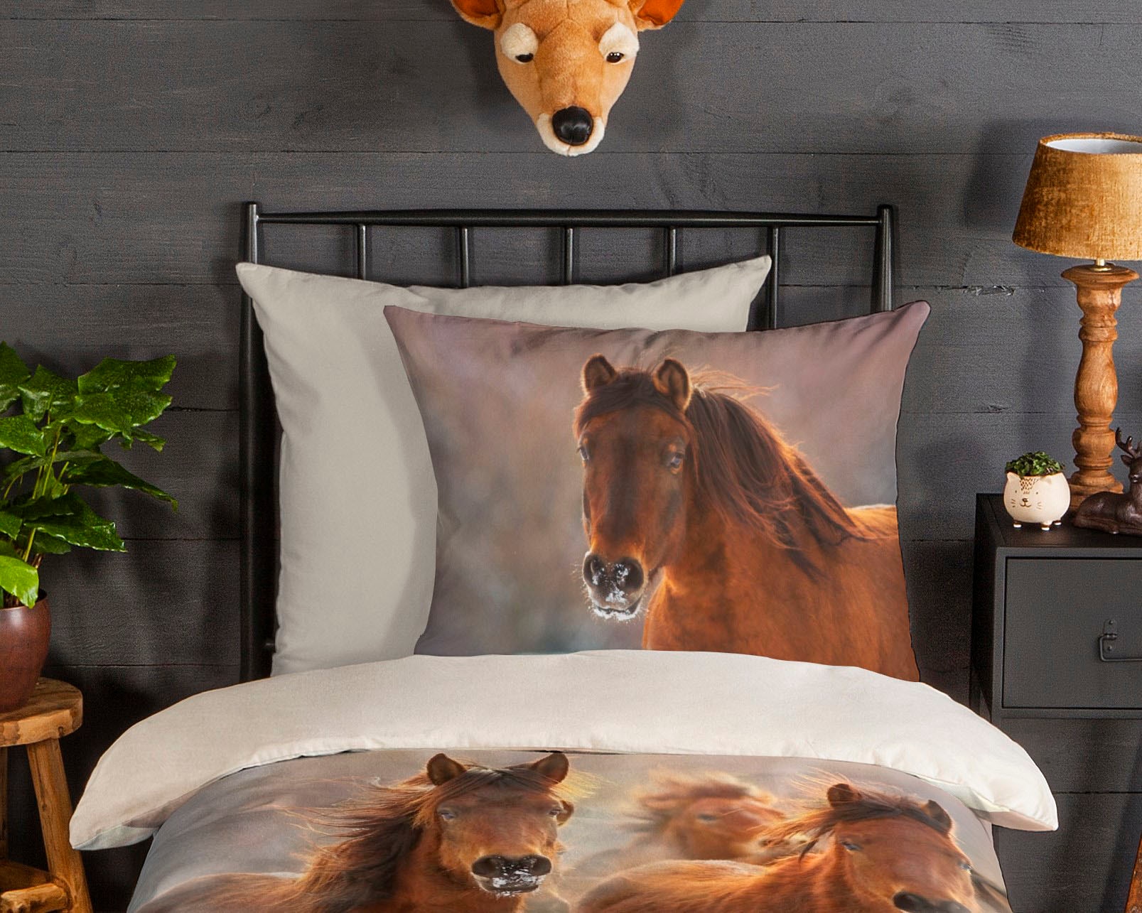 good morning Kinderbettwäsche »Ponies«, Biber, 135x200, Winter, Warm, Reissverschluss, Wendeoptik, Kind, Pferde