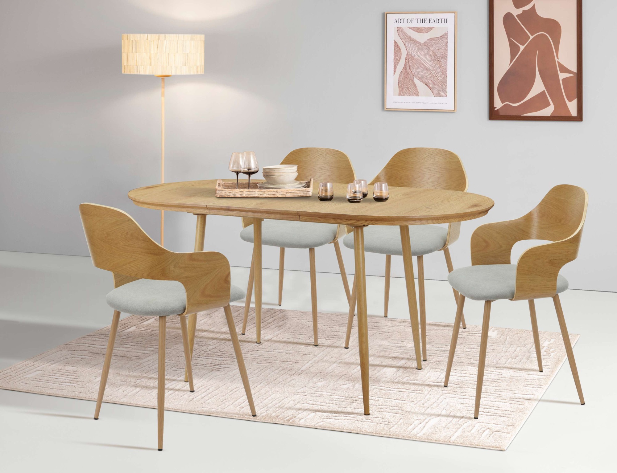 Image of GOODproduct Essgruppe "Belleville Tischgruppe Stühle Ausziehtisch" Set, 5 Stk. tlg. Tisch mit Einlegeplatte