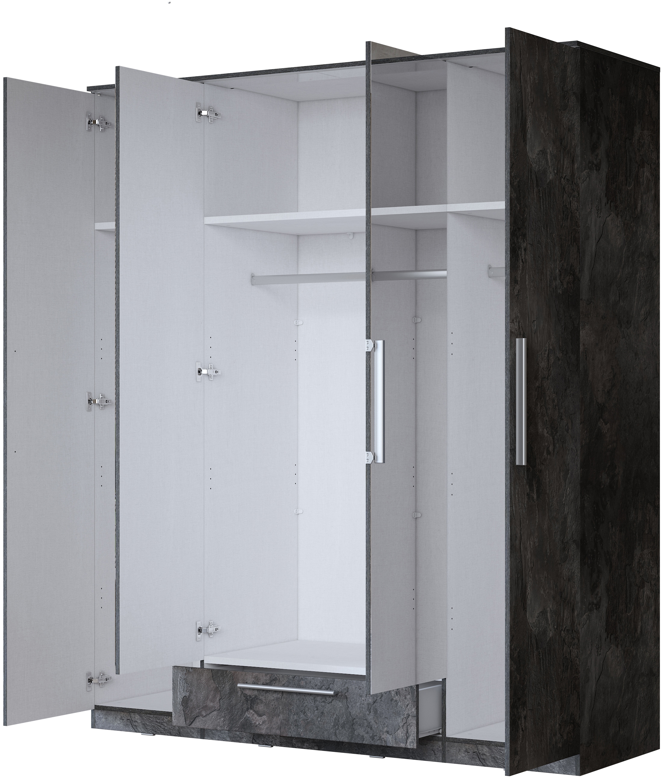 INOSIGN Kleiderschrank »India, FSC-zertifizierter Holzwerkstoff, Made in Europe«, (in Schieferoptik oder weiss mit Hochglanzfront), mit Beleuchtung und Fernbedienung, 181 oder 225x215x60cm