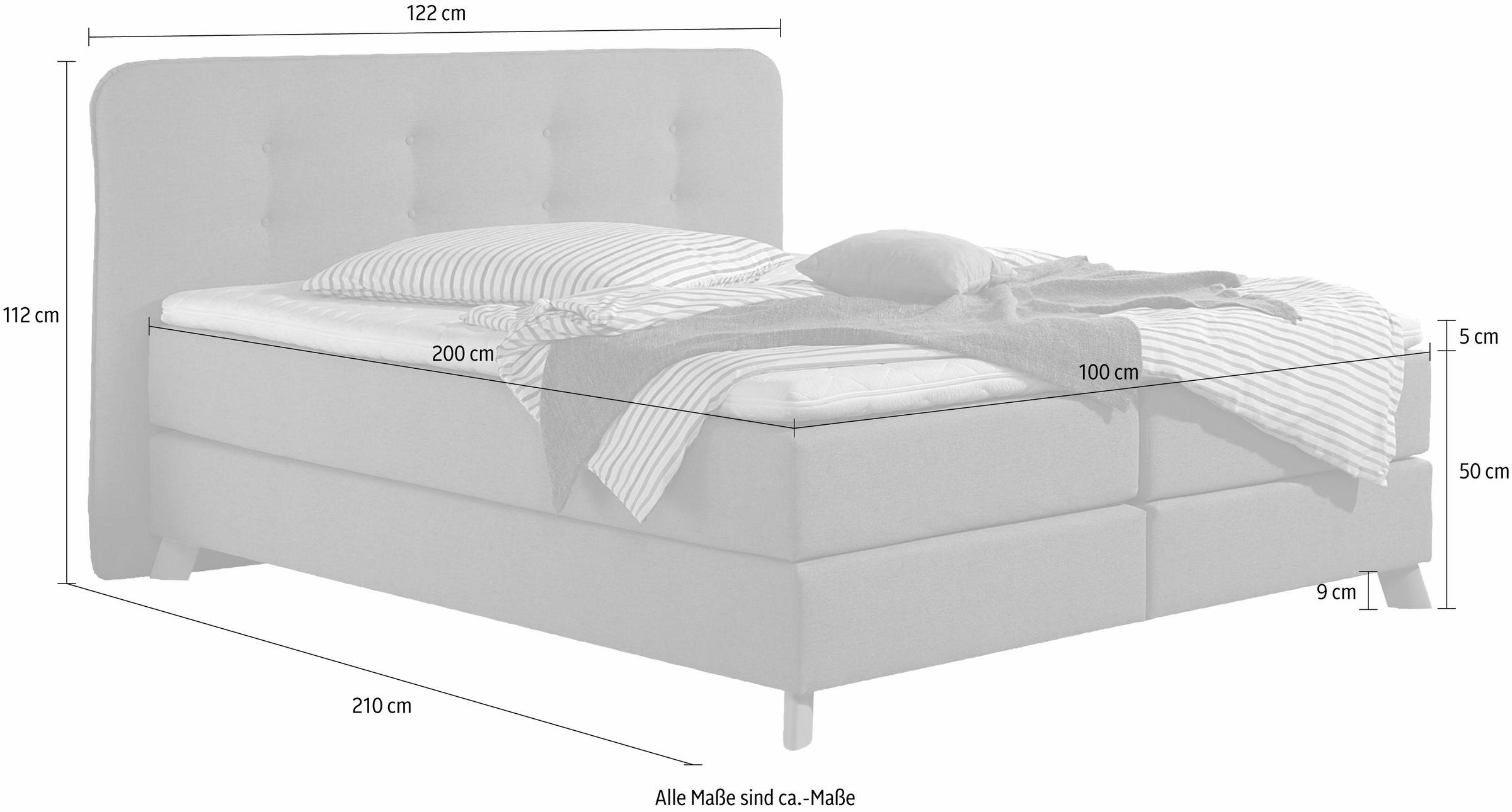 Home affaire Lit boxspring »Cecina« en 5 largeurs, 3 versions, 2 degrés de fermeté, capitonnage à boutons, surmatelas