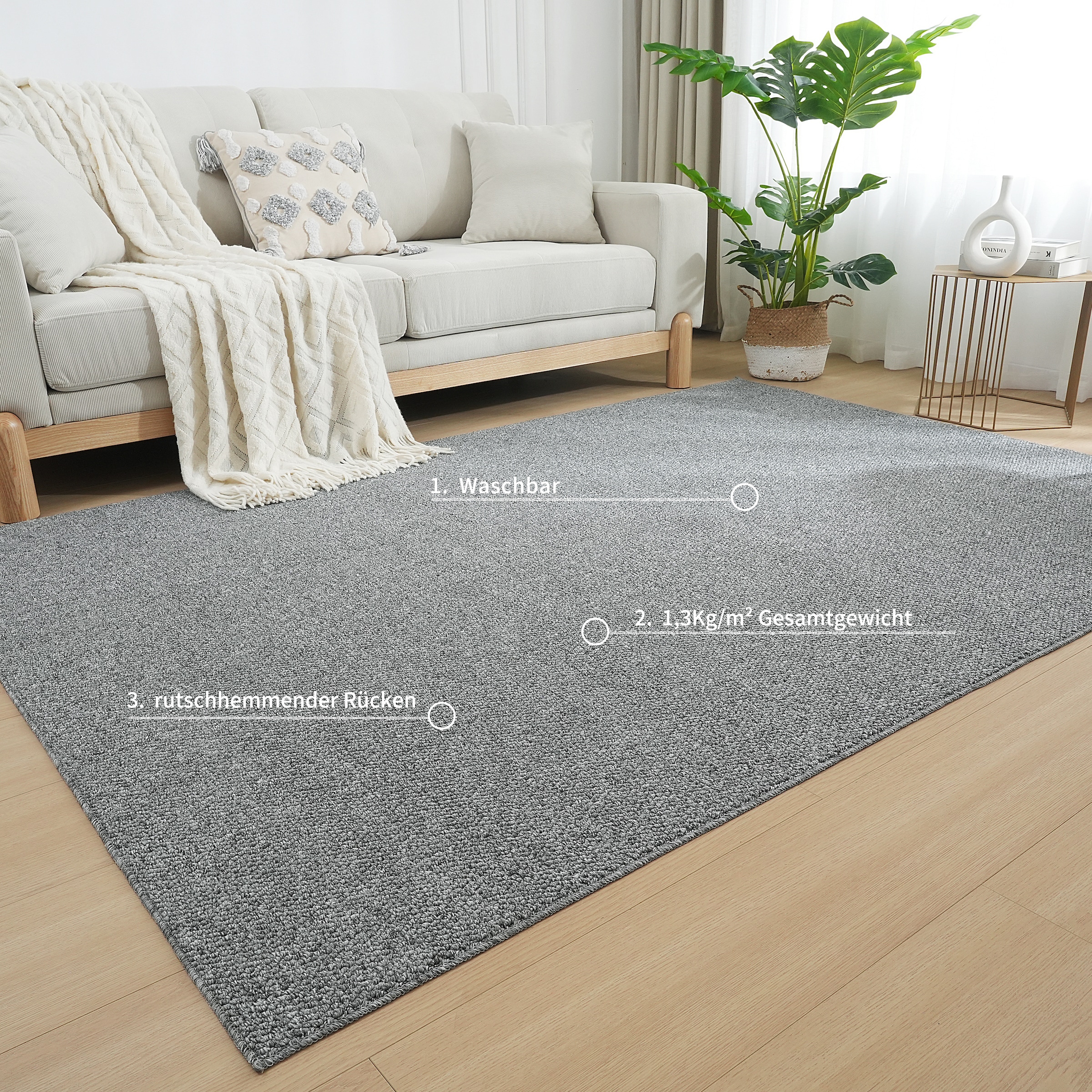 my home Teppich »Lilia« rechteckig 5 mm Höhe Sisal-Optik, uni, waschbar, Wohnzimmer, Schlafzimmer, Esszimmer