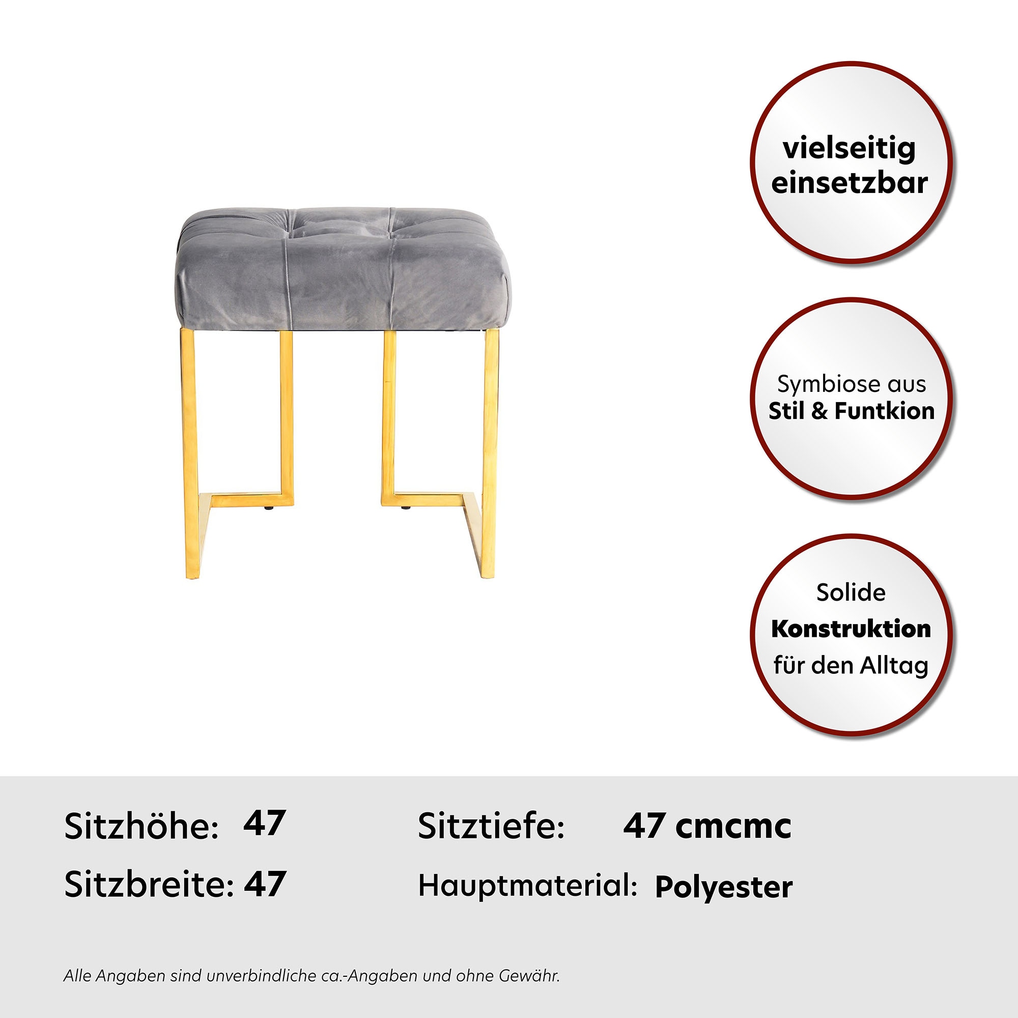 Kayoom Sitzhocker »Hocker Rare, Edler Touch durch goldfarbenenes Gestell«, (1 St.), eckig, samtweich, gesteppt, mit Zierknöpfen, Edelstahlgestell