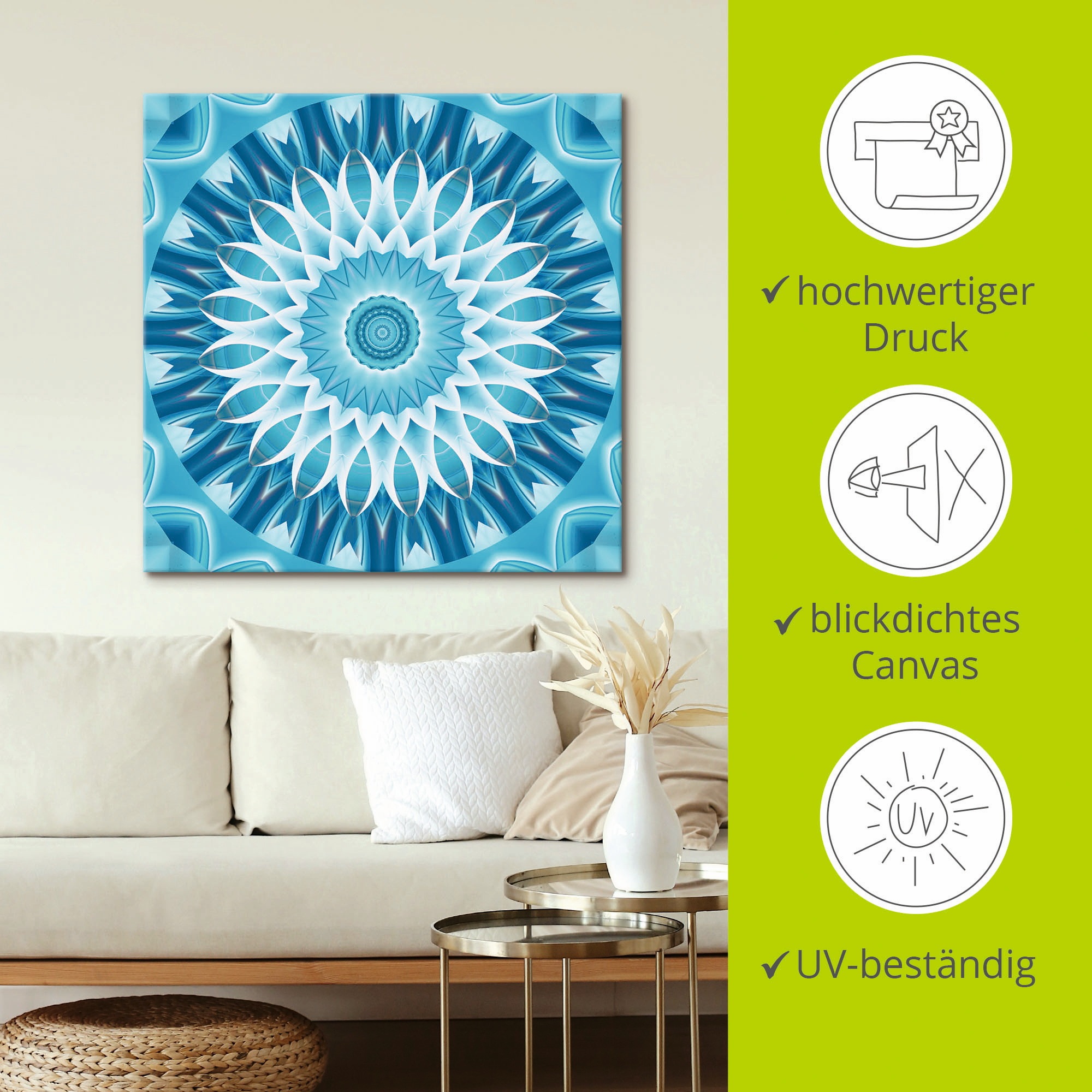 Artland Tableau sur toile »Mandala blau Blüte« 1 cuis tlg. auf Holzrahmen gespannt