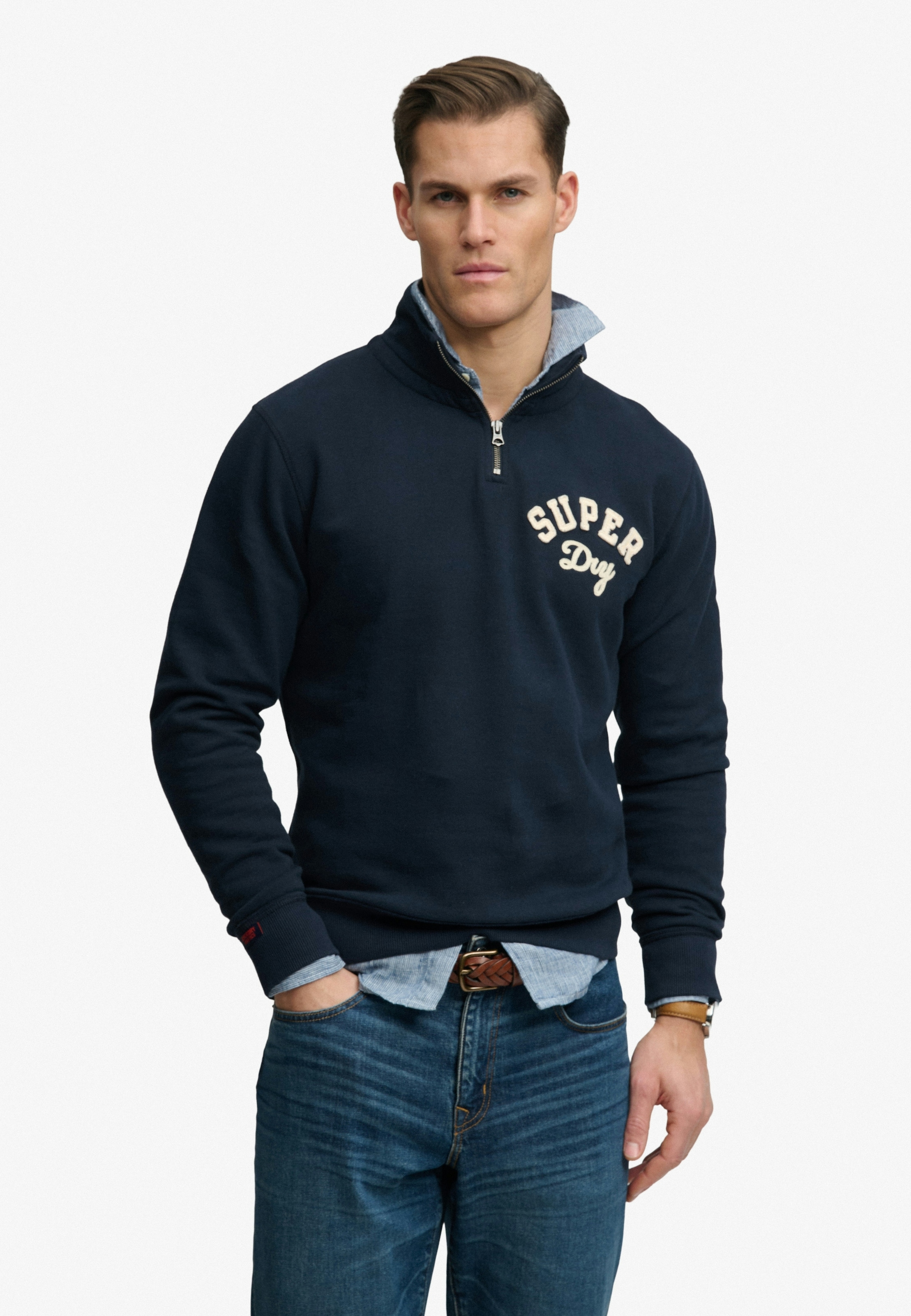 Image of Superdry Sweatshirt "VINTAGE ATHLETIC HALF ZIP", mit hoch geschlossenem Ausschnitt, Loose Fit, in normaler Länge