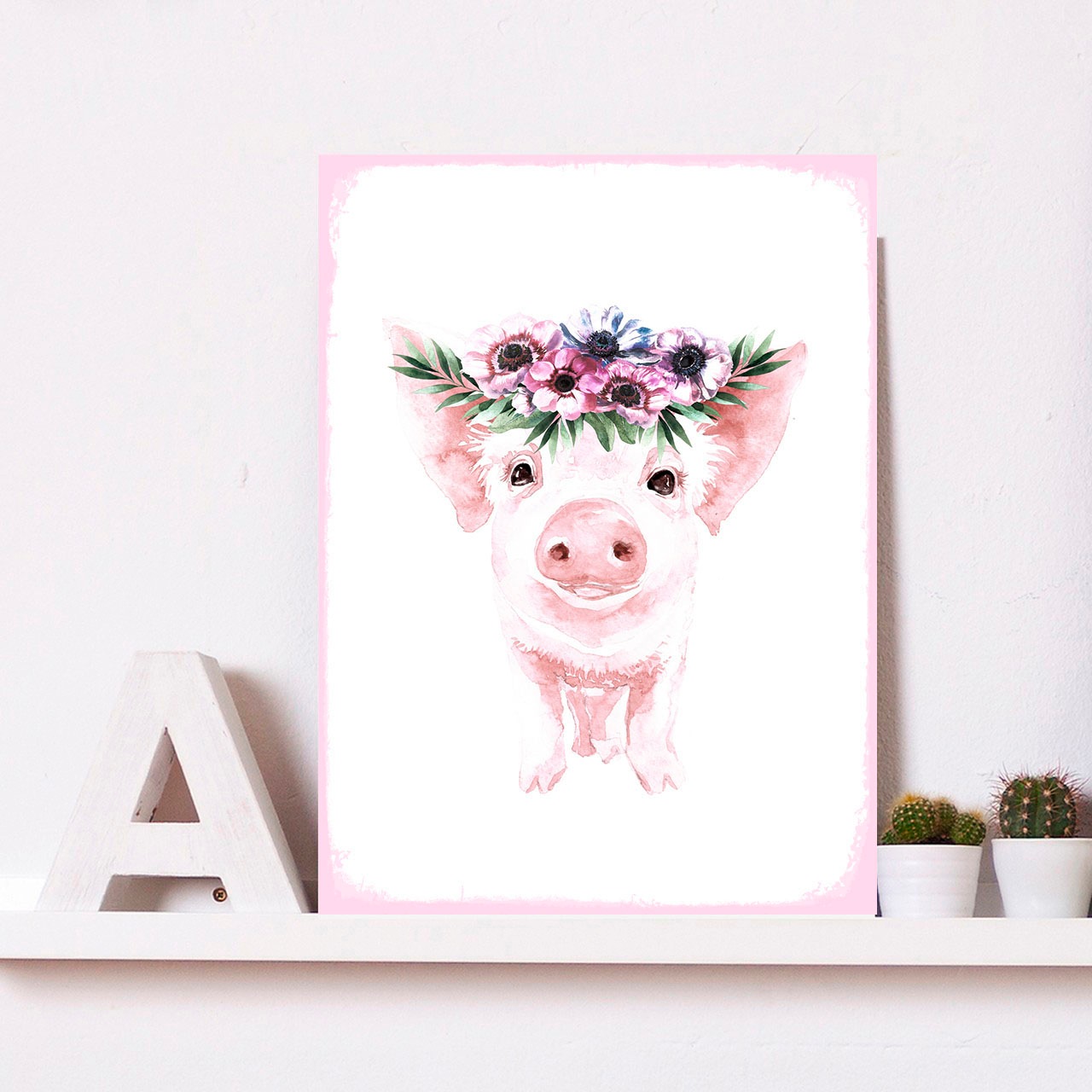 Image of queence Metallbild "Galina" Blumen Schwein Tiere 1 Stk. tlg. Stahlschilder