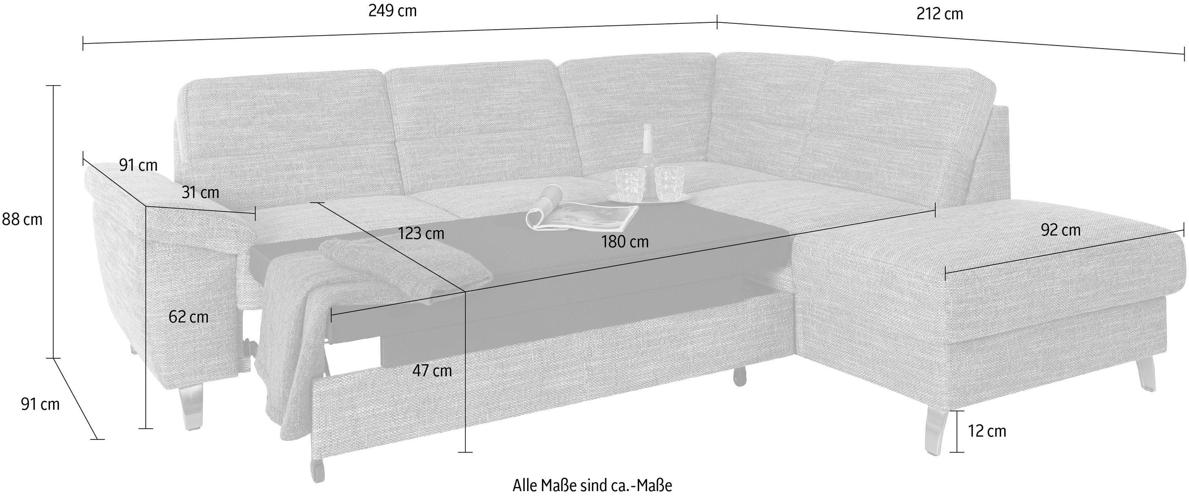 sit&more Ecksofa »Sorano L-Form«, wahlweise mit Bettfunktion und Bettkasten