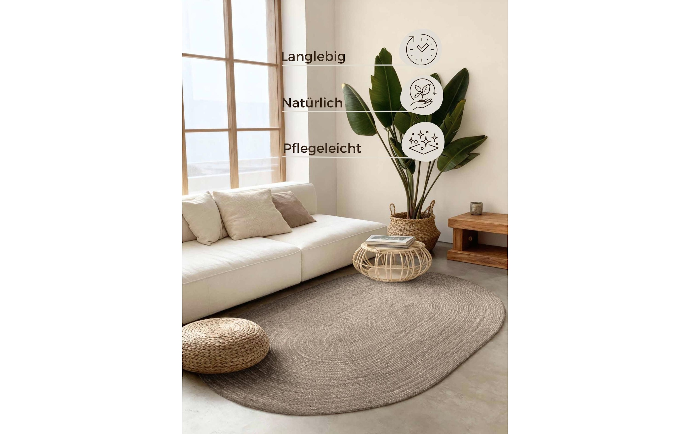 HANSE Home Teppich »Rangpur Juteteppich, in rund und oval« oval 10 mm Höhe handgewebt, 100% Jute , Natur, Wohnzimmer, Flur, Boho, Skandi