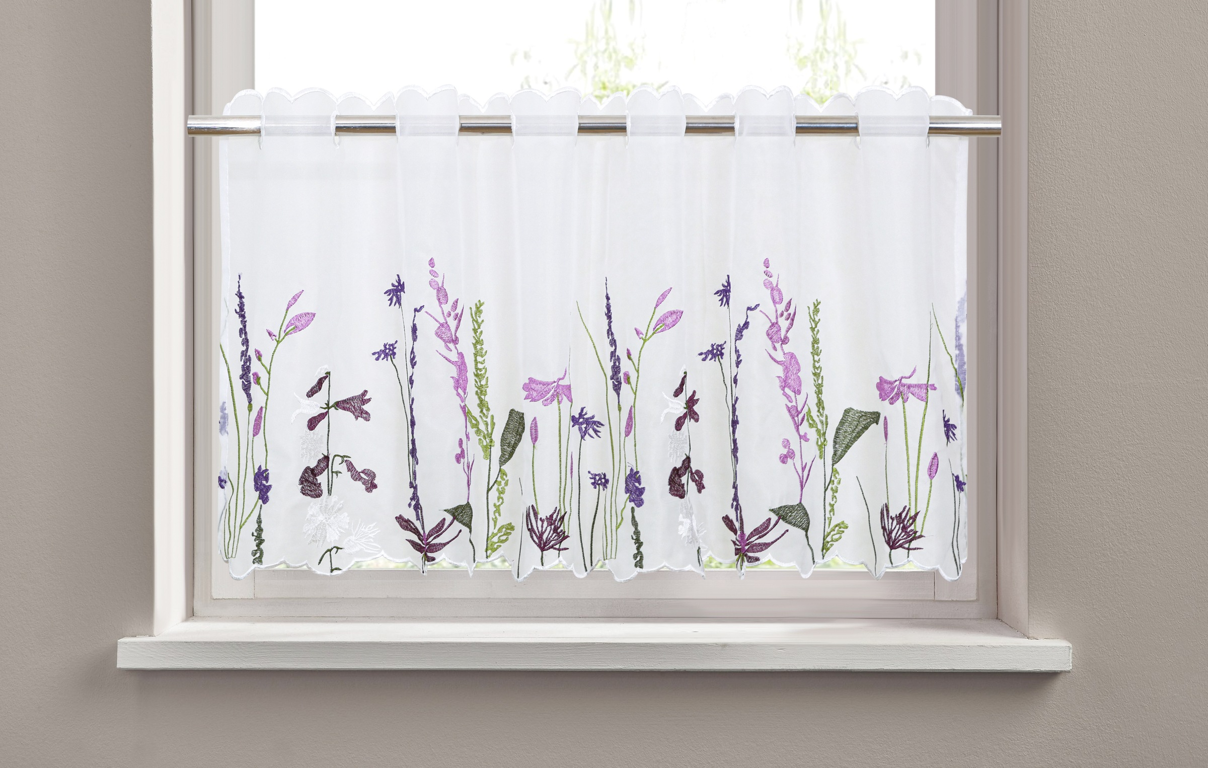 Image of GOODproduct Scheibengardine "Bille, 1 Stück, transparent, einseitige Stickerei, Blumen" Durchzuglöcher 1 Stk. tlg. transparent, mit einseitiger Stickerei, waschbar, Blumen
