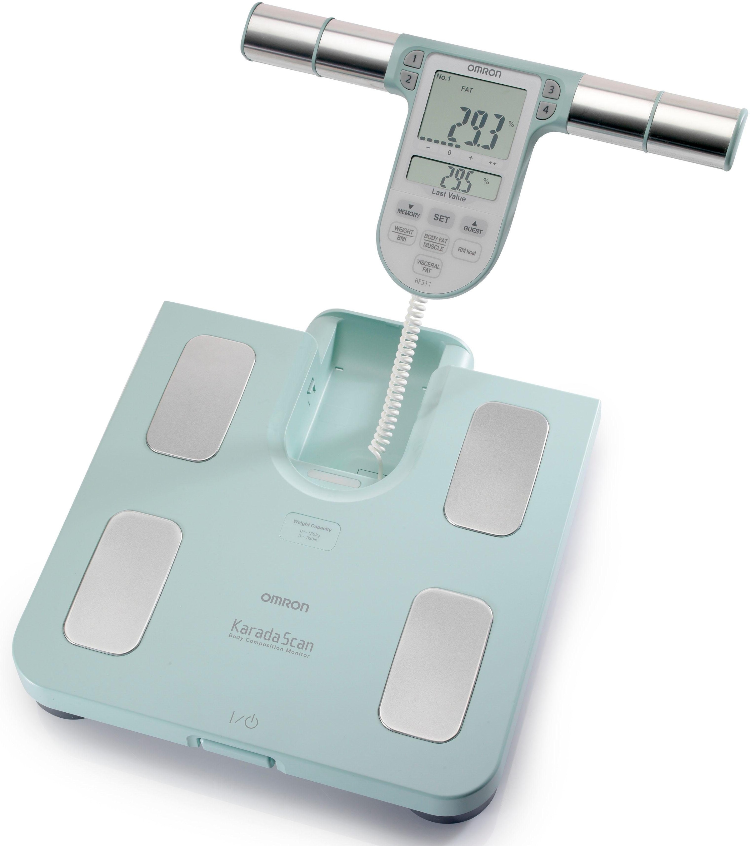 Image of Omron Körper-Analyse-Waage "BF511 Ganzkörpermessung mit klinischer Genauigkeit, 8 Sensoren" Körper- & Viszeralfett, Muskelmasse, BMI & RMR, bis 150 kg, 4 Nutzer