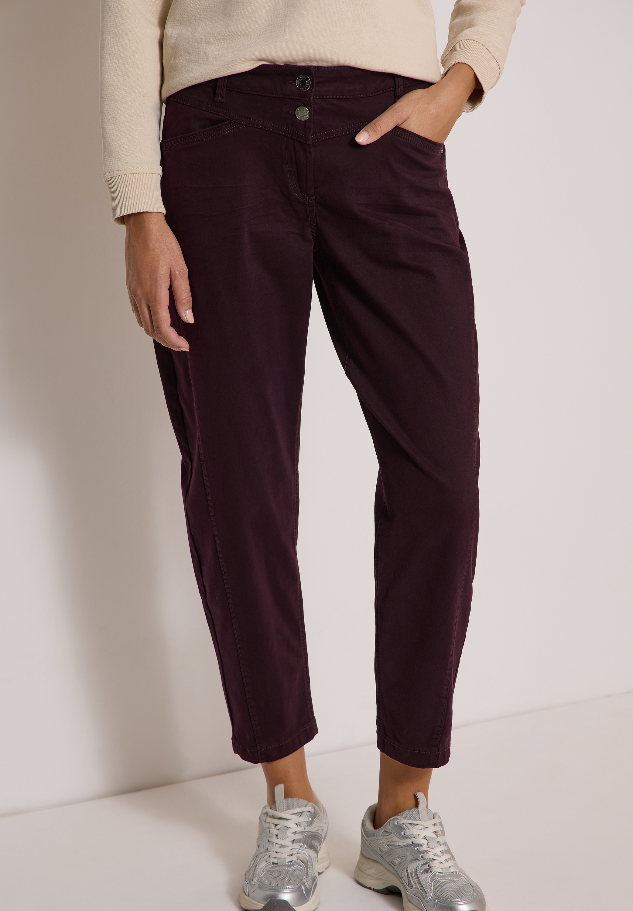 Image of Cecil Stoffhose "Style Scarlett" Mid Waist, Barrel Leg, Baumwollmix