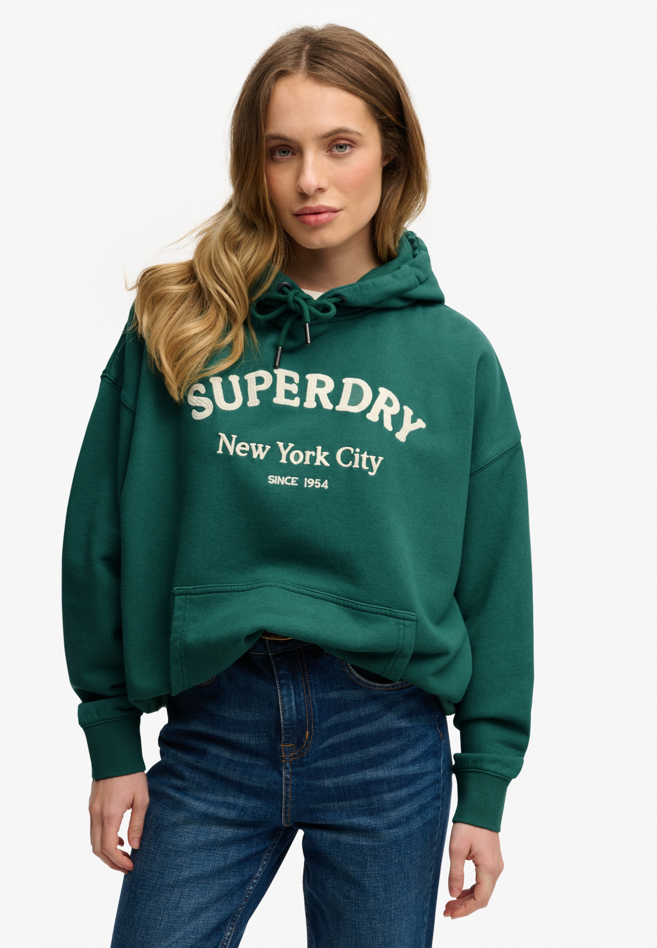 Image of Superdry Kapuzensweatshirt "Luxe Casual Emb Relaxed Hood", Baumwolle, oversize