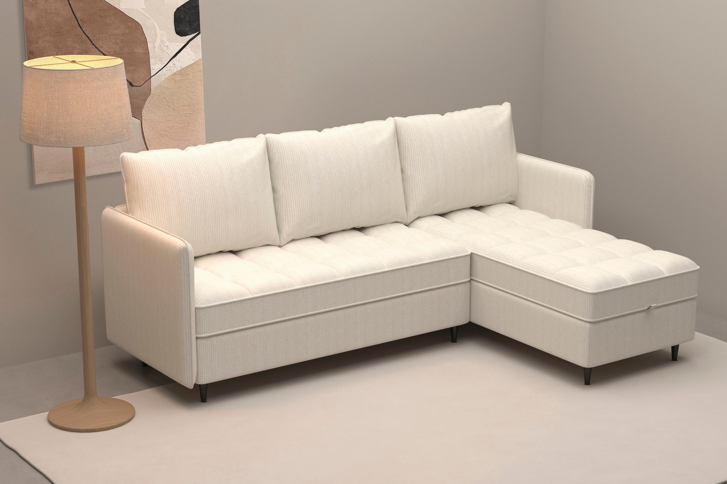 Dorel Home Ecksofa »LINDHUS, L-Form, 4 verschiedene Stellvarianten, Lounge-Sofa,«, Wohnlandschaft, mit Recamiere, grosser Bettkasten, Cord, Chenille