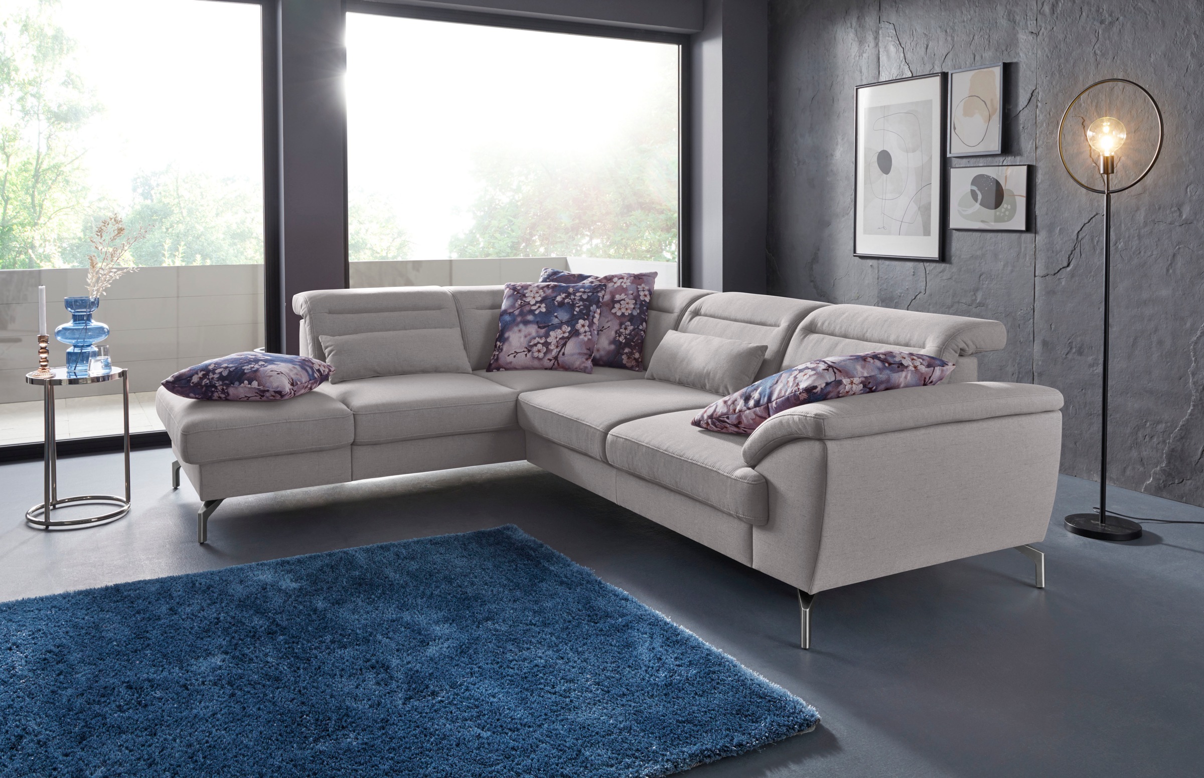 sit&more Ecksofa »Percy L-Form«, 15 cm Fusshöhe, Sitztiefenverstellung, wahlweise in 2 Fussfarben