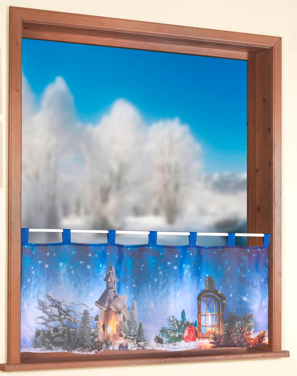 Image of Weckbrodt Scheibengardine "Weihnachtslaterne" Schlaufen 1 Stk. tlg. Bistro, Voile, bedruckt, Weihnachten, HxB 45x120cm, Gardine, Store