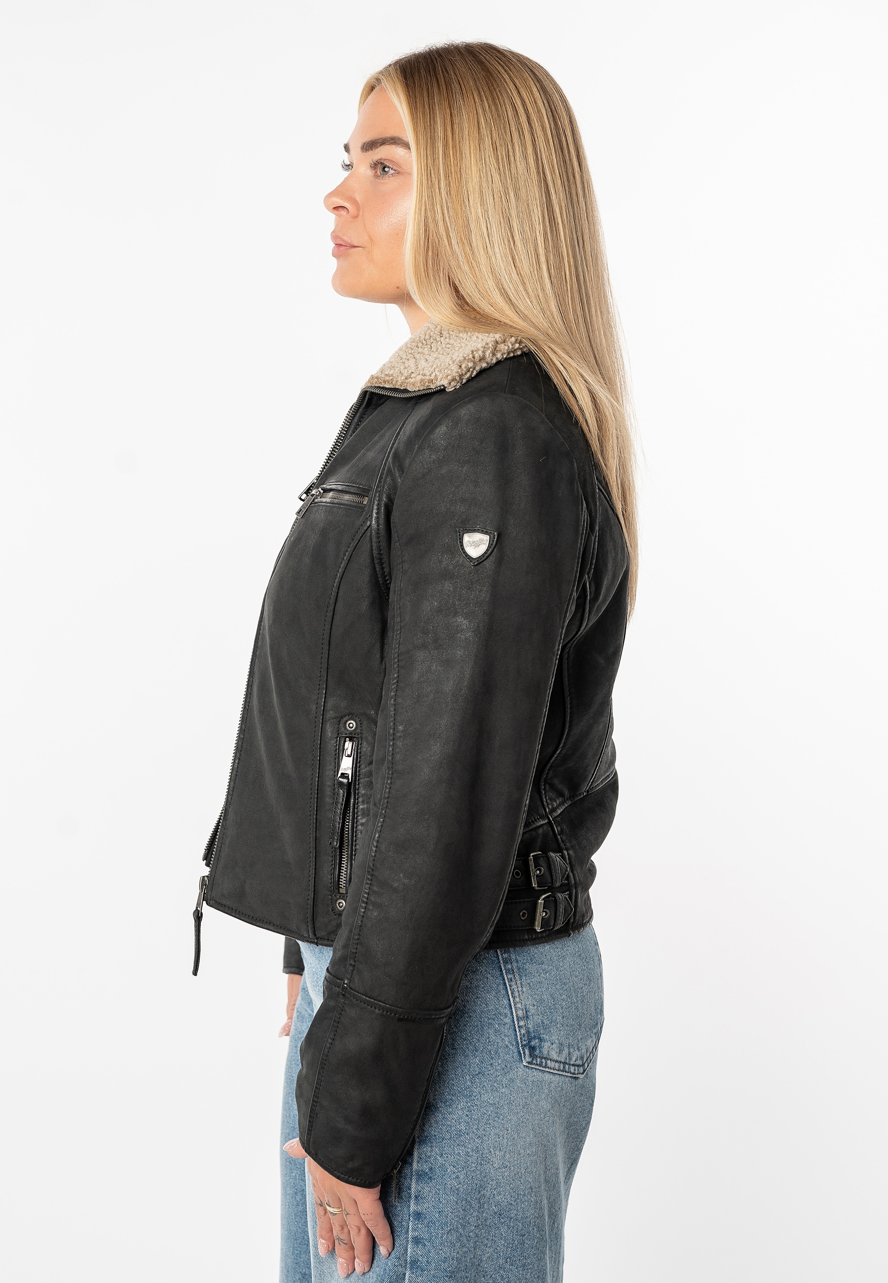 Mauritius Lederjacke »MWNaedda« mit hochschliessendem Kragen mit Teddyplüschbesatz - wärmend