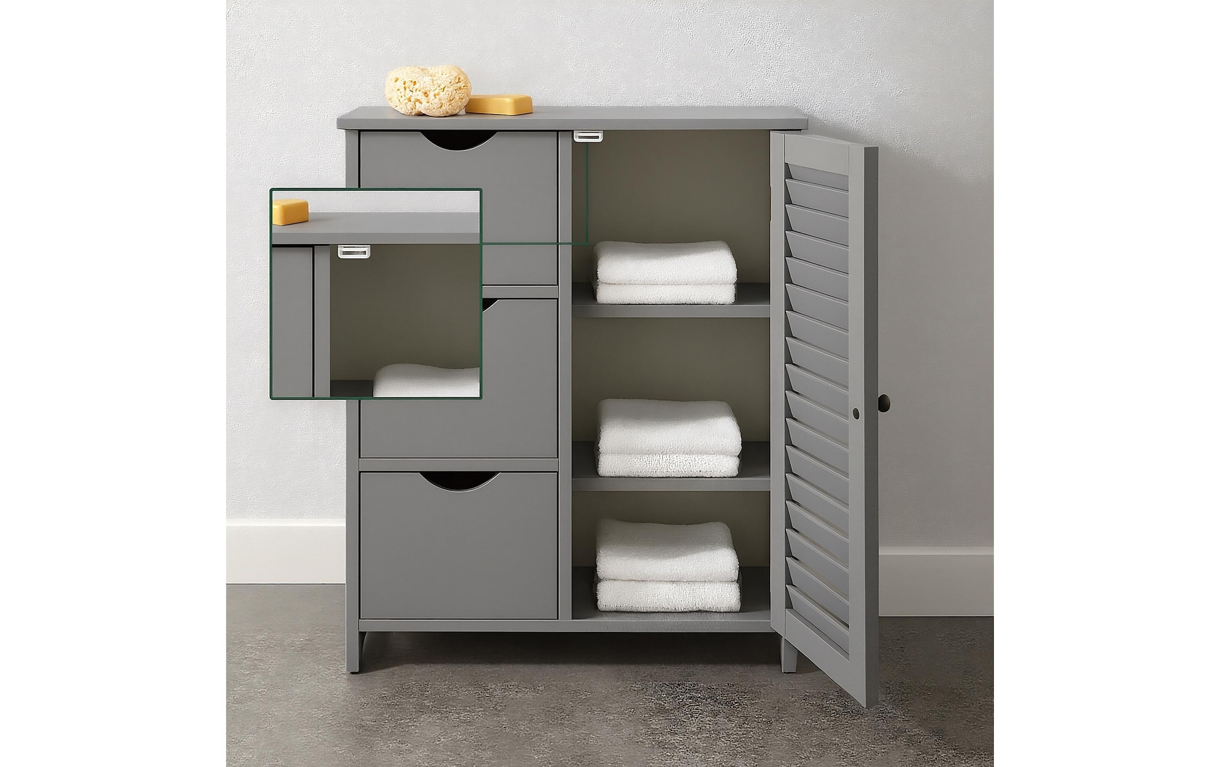 relaxdays Badregal »80 x 60 x 30 cm« Kompakter Aufbewahrungsschrank für Bad, Flur und Küche