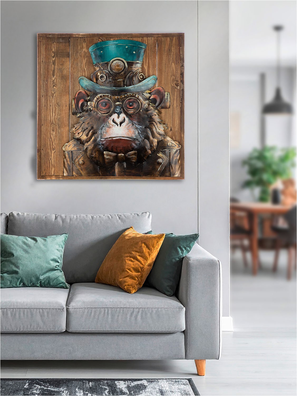 GILDE Tableau sur toile »Bild quadratisch Steampunk Ape« 1 cuis tlg.