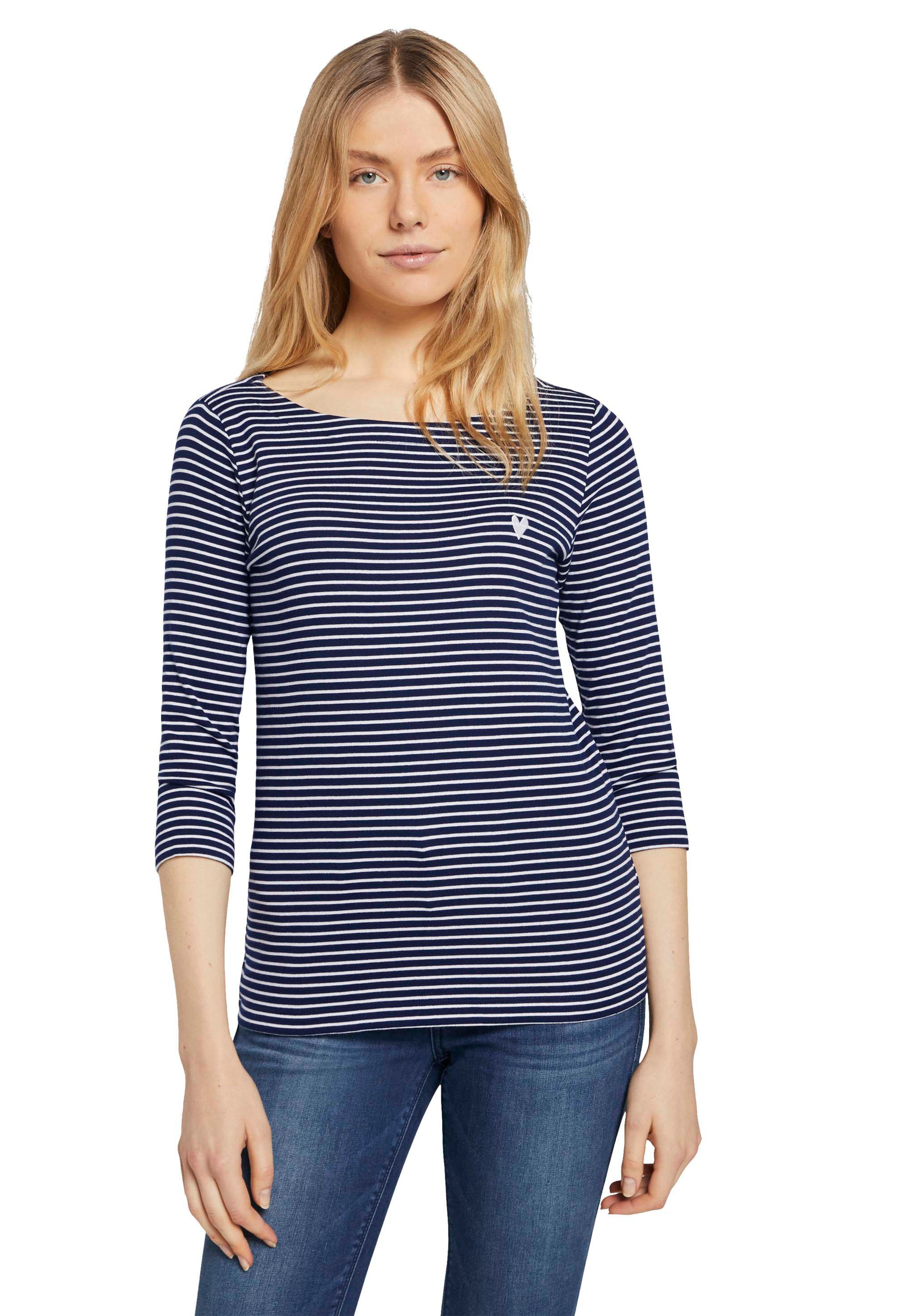 Image of TOM TAILOR 3/4-Arm-Shirt, mit Ringel und kleiner Brust-Stickerei bei Ackermann Versand Schweiz