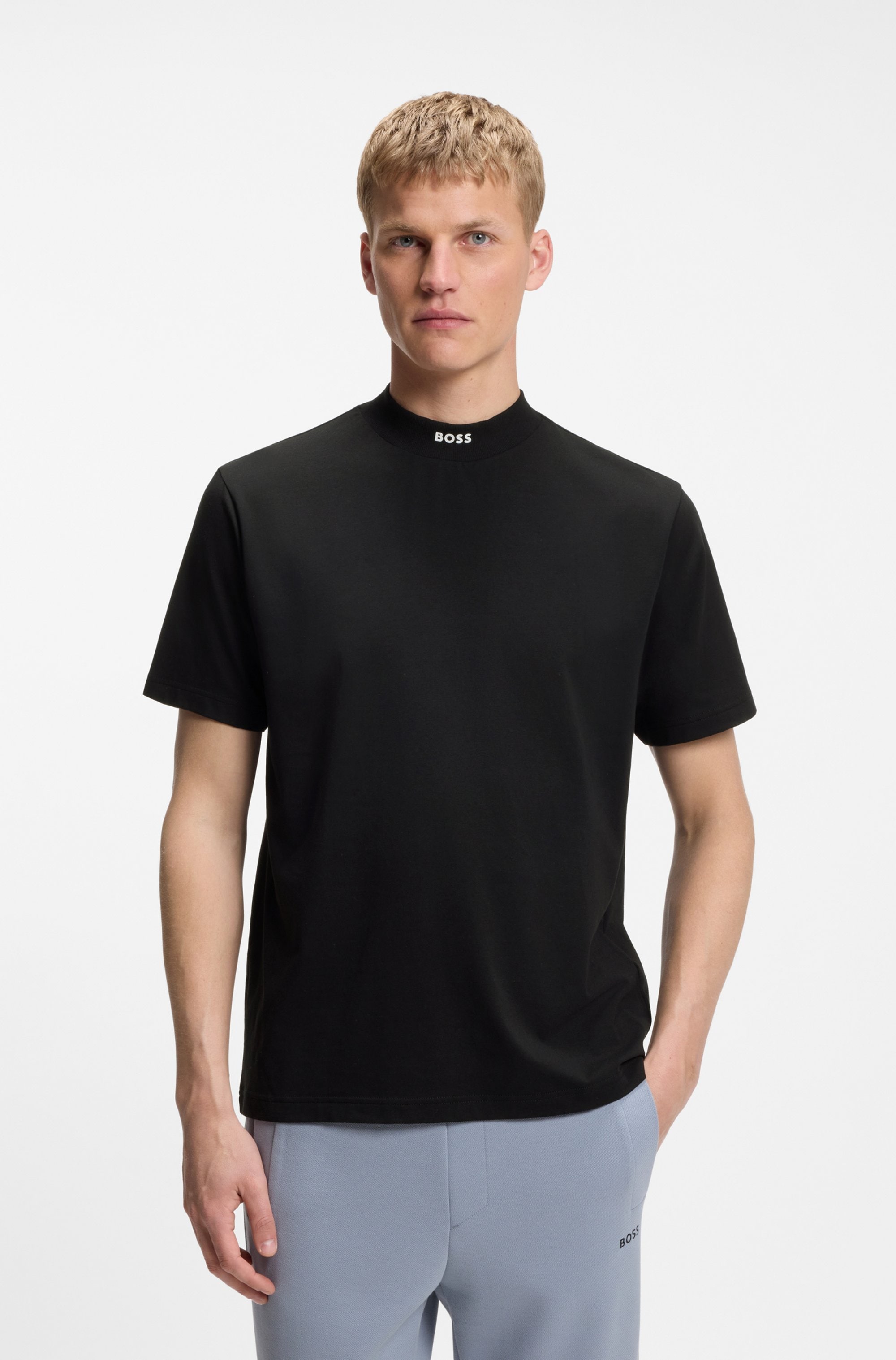 BOSS GREEN T-Shirt »Tee Collar Relaxed Fit« Stretch Jersey Baumwolle, Logo Centered, Rundhals