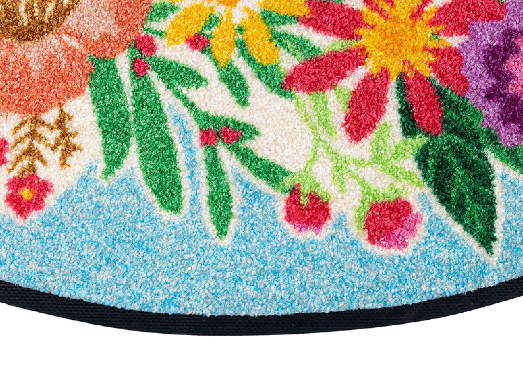wash+dry by Kleen-Tex Fussmatte »Round Welcome Blooming«, halbrund, Schmutzfangmatte, Motiv Blumen, mit Spruch, rutschhemmend, waschbar