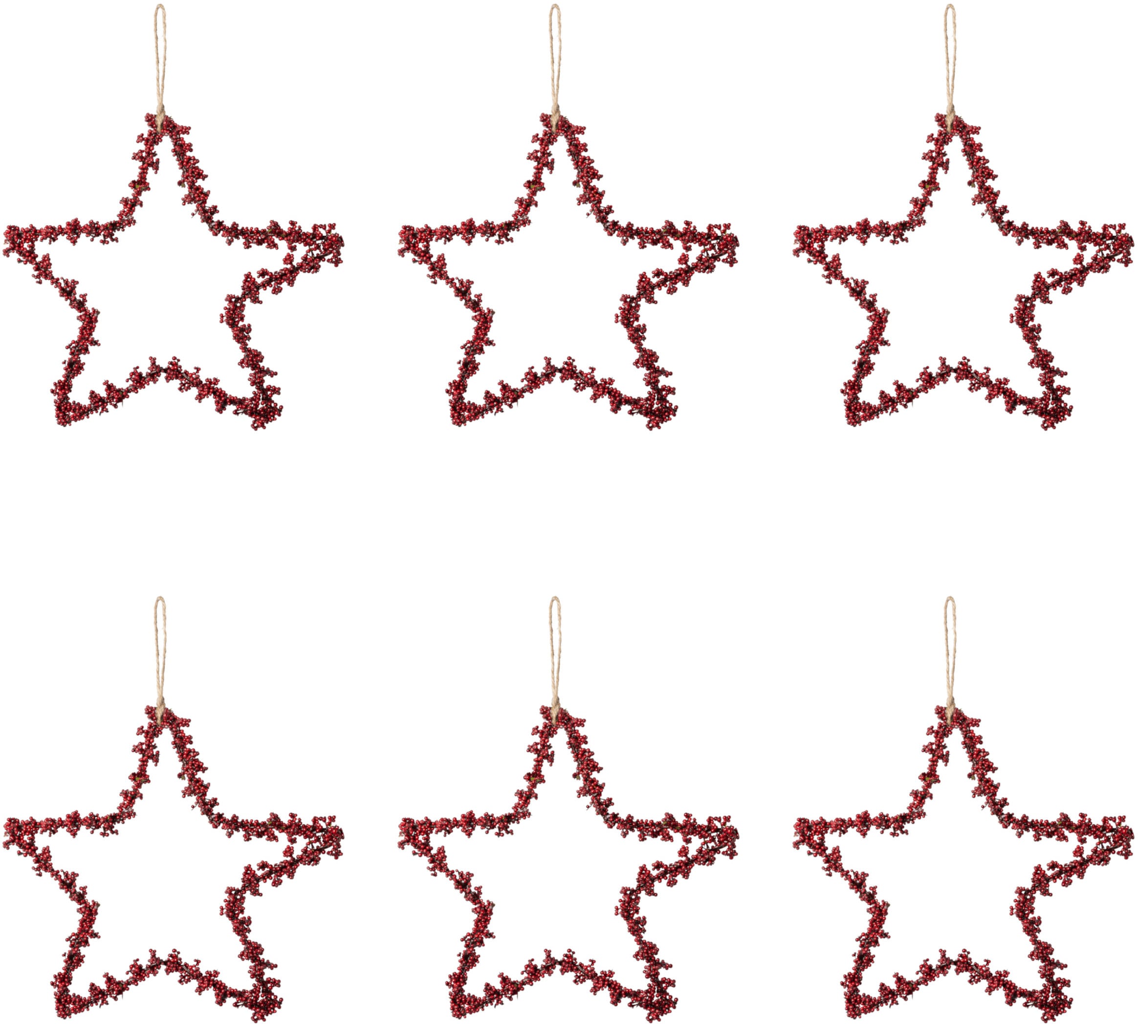Creativ deco Dekostern »Weihnachtsstern, Weihnachtsdeko rot«, (6 St.), mit Mini-Beeren, Hängedekoration, 6er Set, Ø ca. 15 cm